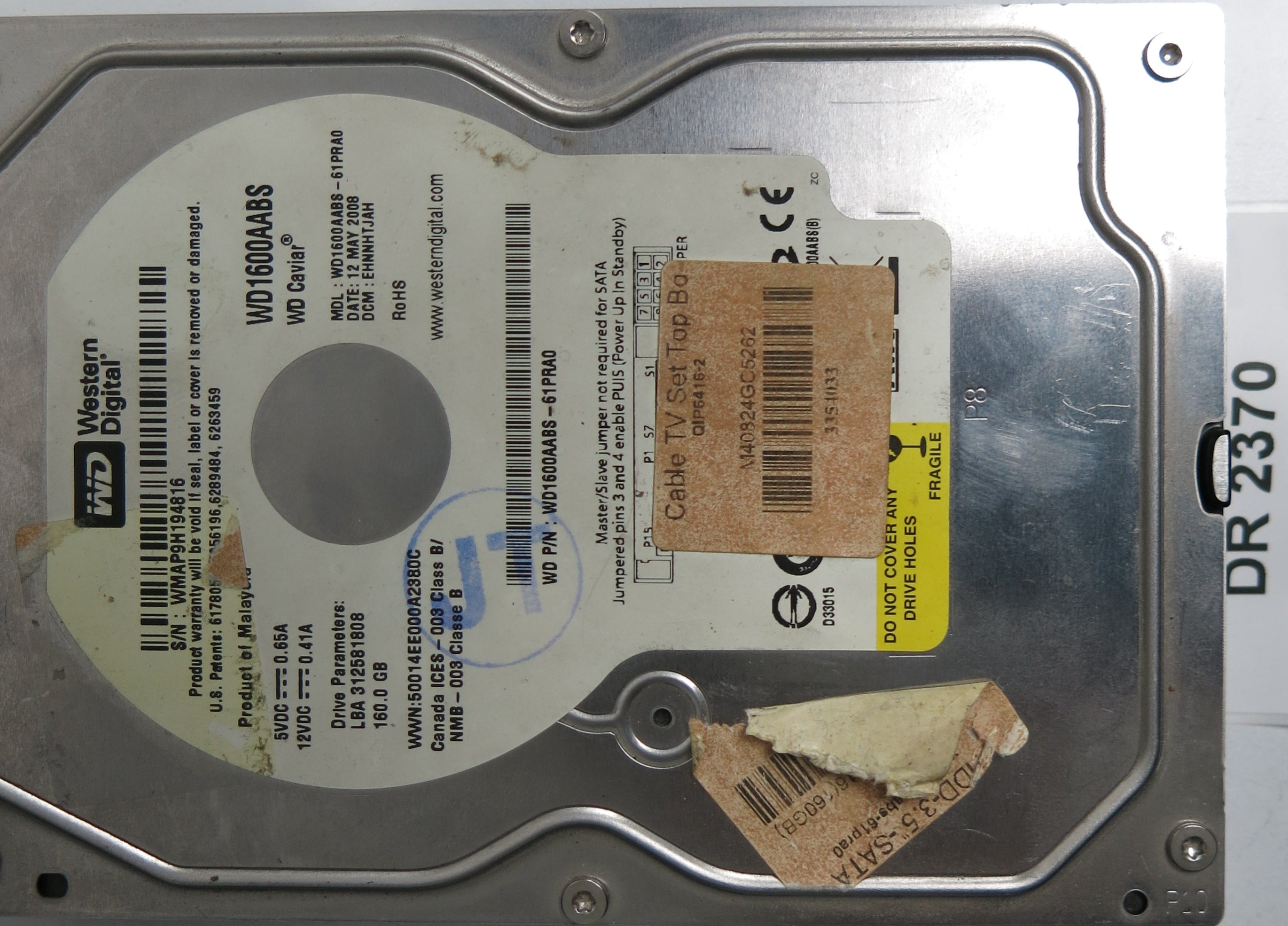 WD1600AABS-61PRA0, DCM EHNNHTJAH, 160GB 3.5