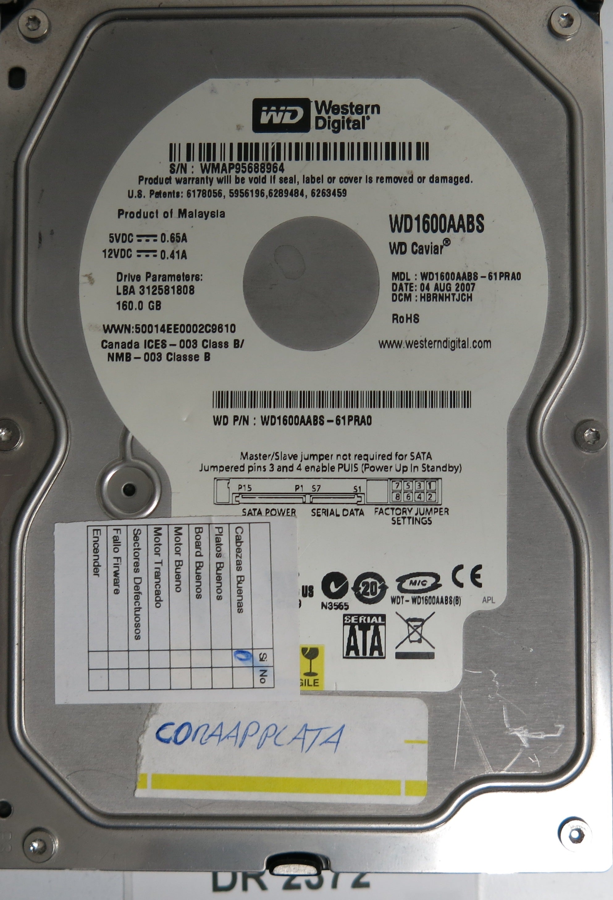 WD1600AABS-61PRA0, DCM HBRNHTJCH, 1600GB 3.5