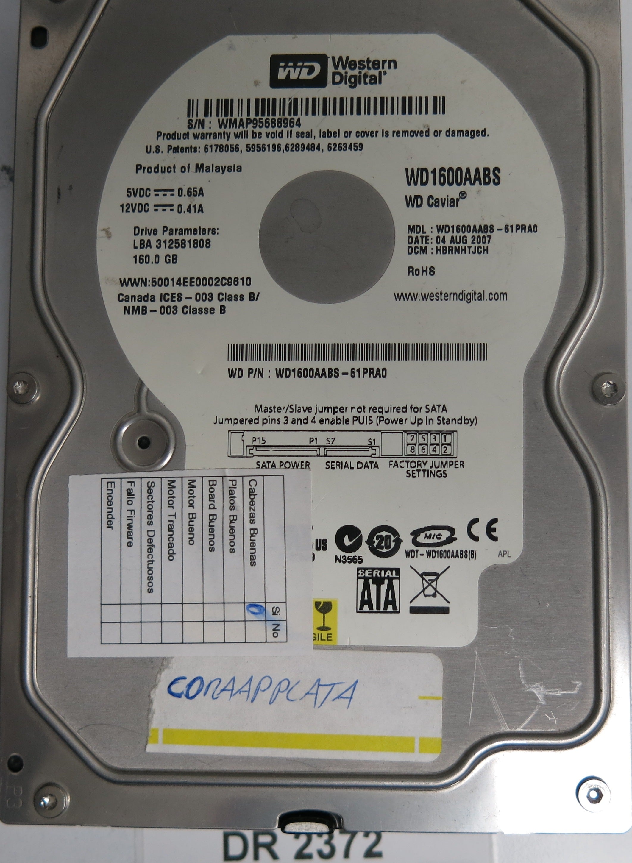 WD1600AABS-61PRA0, DCM HBRNHTJCH, 1600GB 3.5