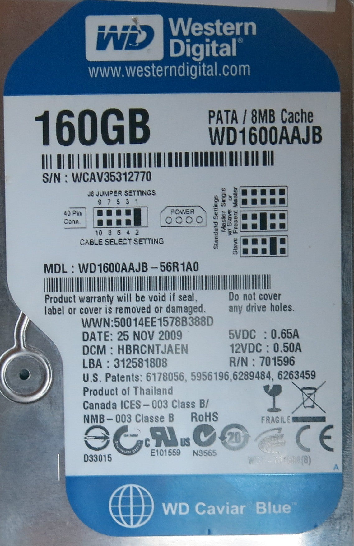 WD1600AAJB-56R1A0, PN , DCM  HBRCNTJAEN, 2060-701596-001 REV P1 PCB