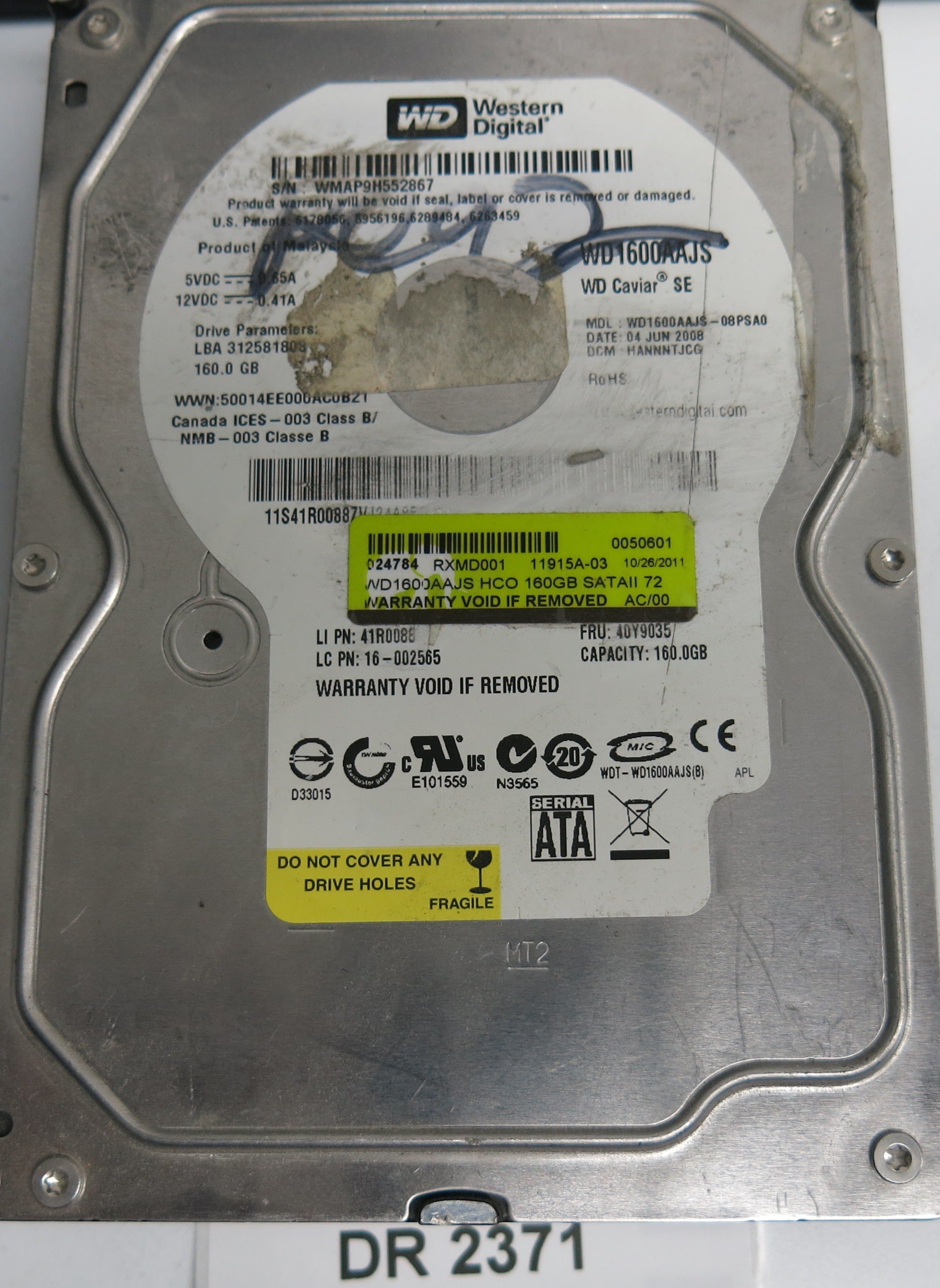 WD1600AAJS-08PSA0, DCM HANNNTJCG, 160GB 3.5