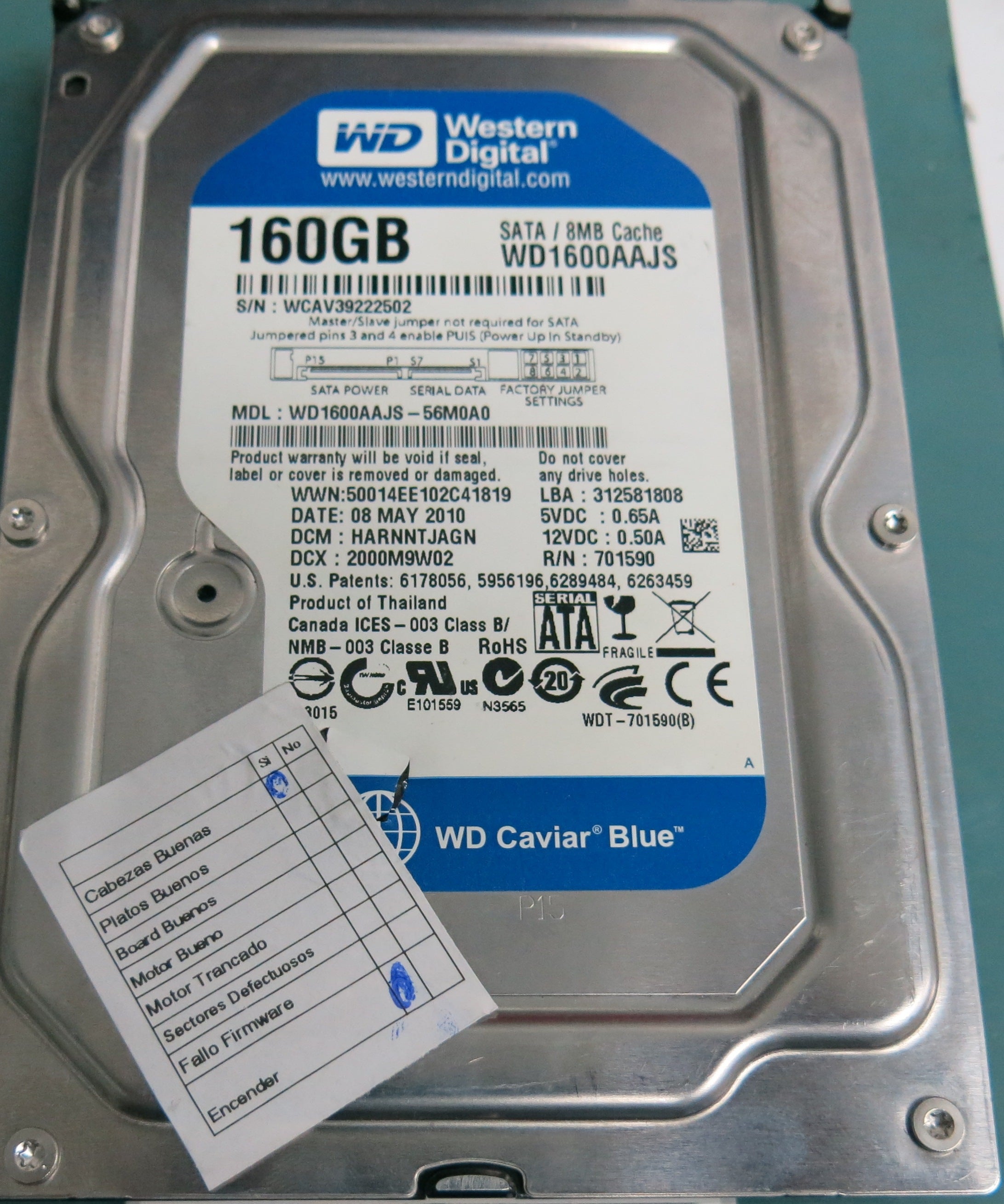 WD1600AAJS-56M0A0,  160GB 3.5, PCB 2060-701590-001 REV A