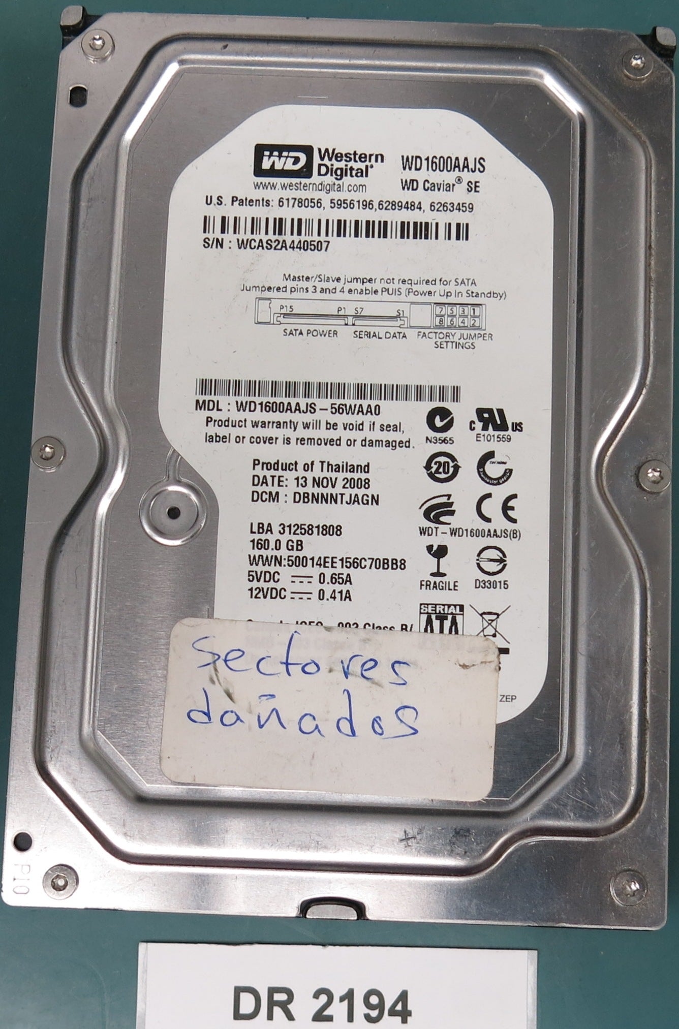 WD1600AAJS-56WAA0, DCM DBNNNTJAGN, 160.0GB 3.5, PCB 2060-701552-003 REV A