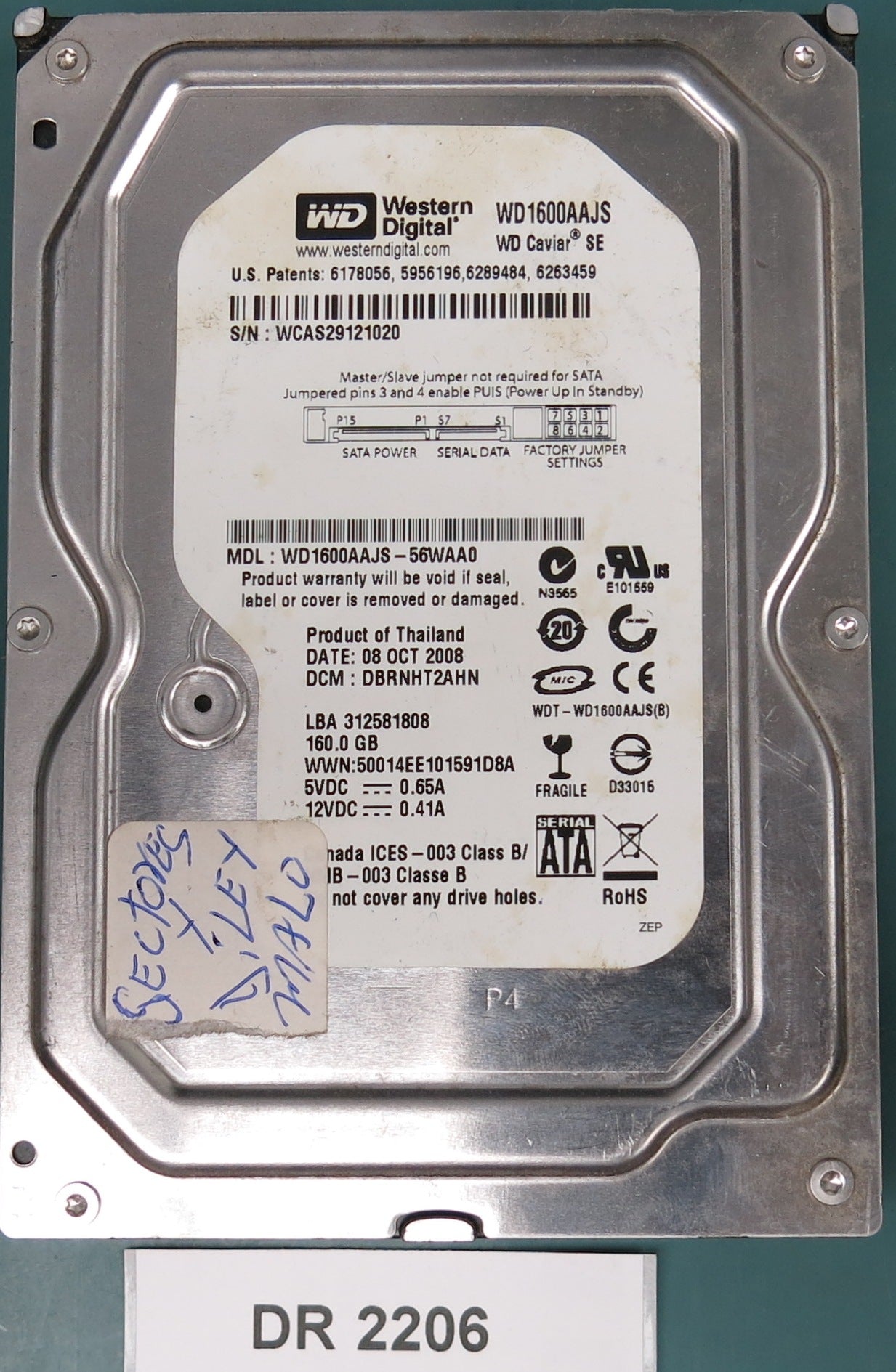 WD1600AAJS-56WAA0 DCM DBRNHT2AHN 160GB 3.5 PCB 2060-701552-003 REV A