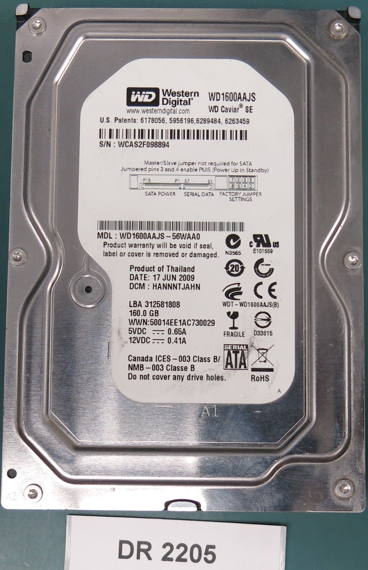 WD1600AAJS-56WAA0 DCM HANNNTJAHN 160GB 3.5 PCB 2060-701552-003 REV A