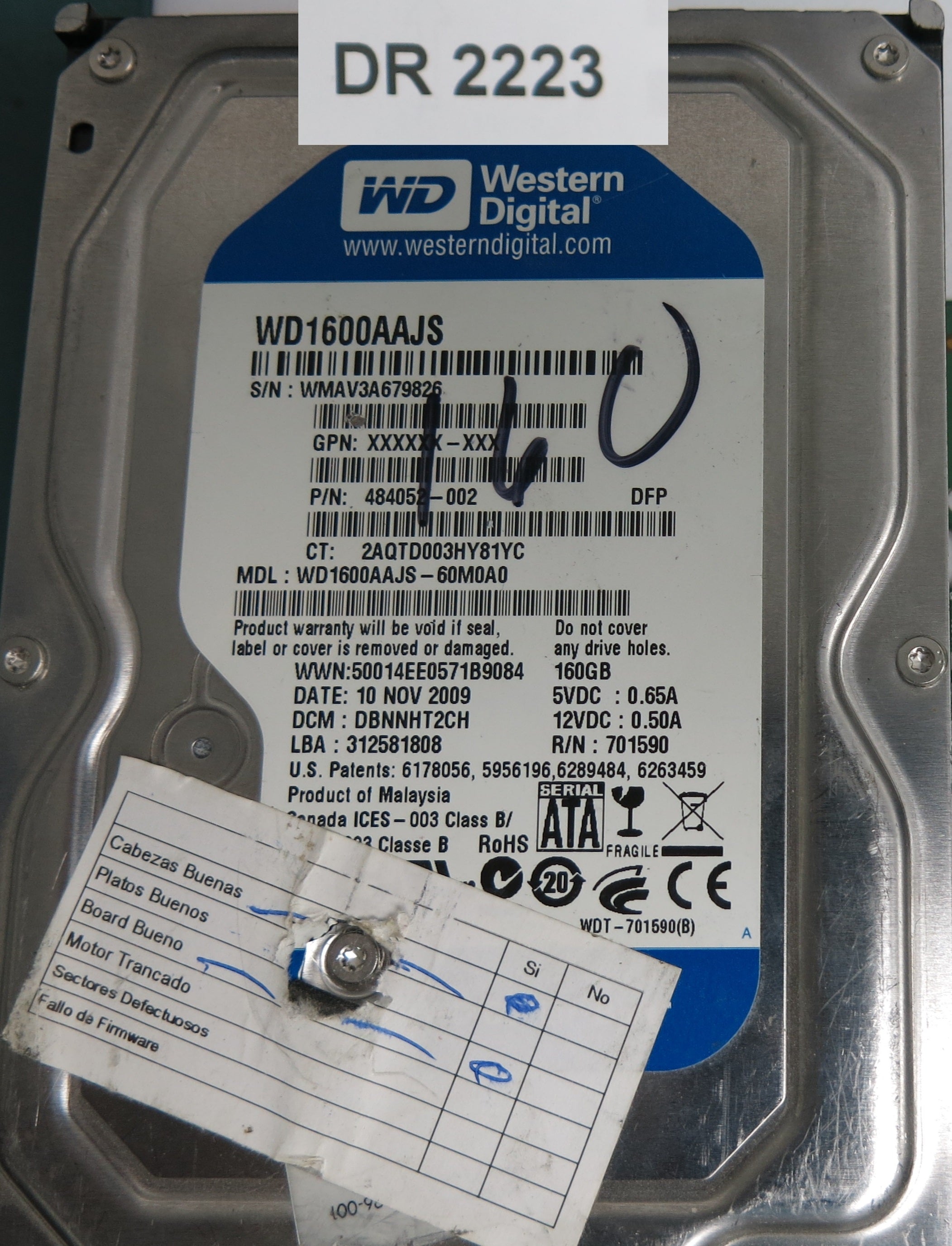 WD1600AAJS-60M0A0 DCM DBNNHT2CH 160GB 3.5 PCB 2060-771590-001 REV A