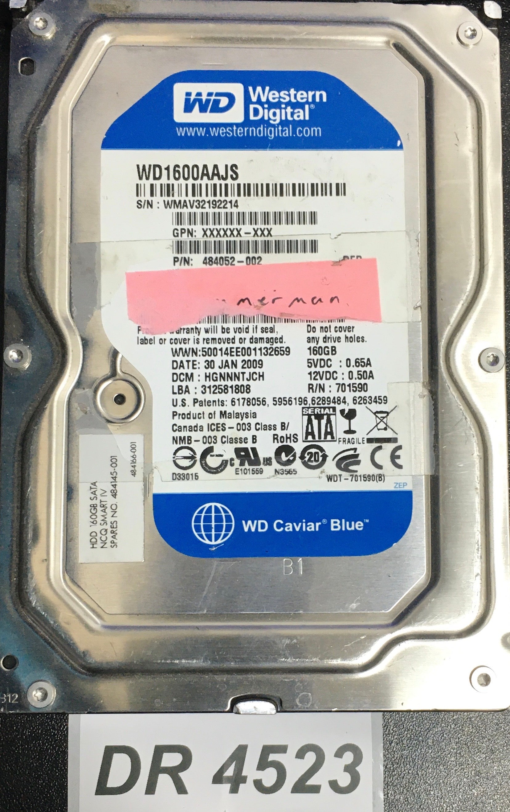 WD1600AAJS-60M0A0  Serial:WMAV32192214  160GB 3.5  PCB: 2060-701590-000 REV A