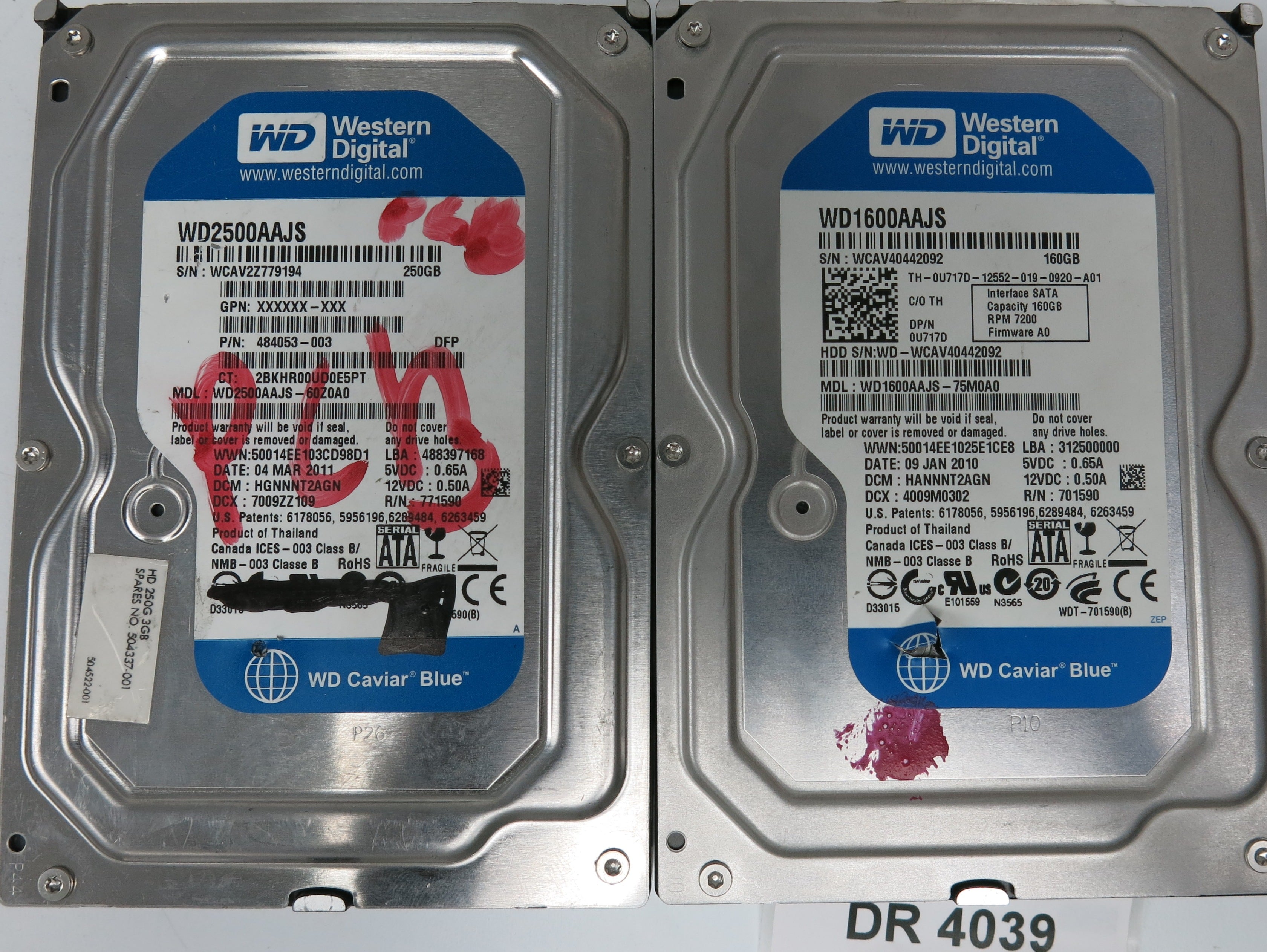 WD1600AAJS-75M0A0, DCM: HANNNT2AGN, Serial Number: WCAV40442092, 1600GB 3.5, PCB 2060-701590-001 REV A