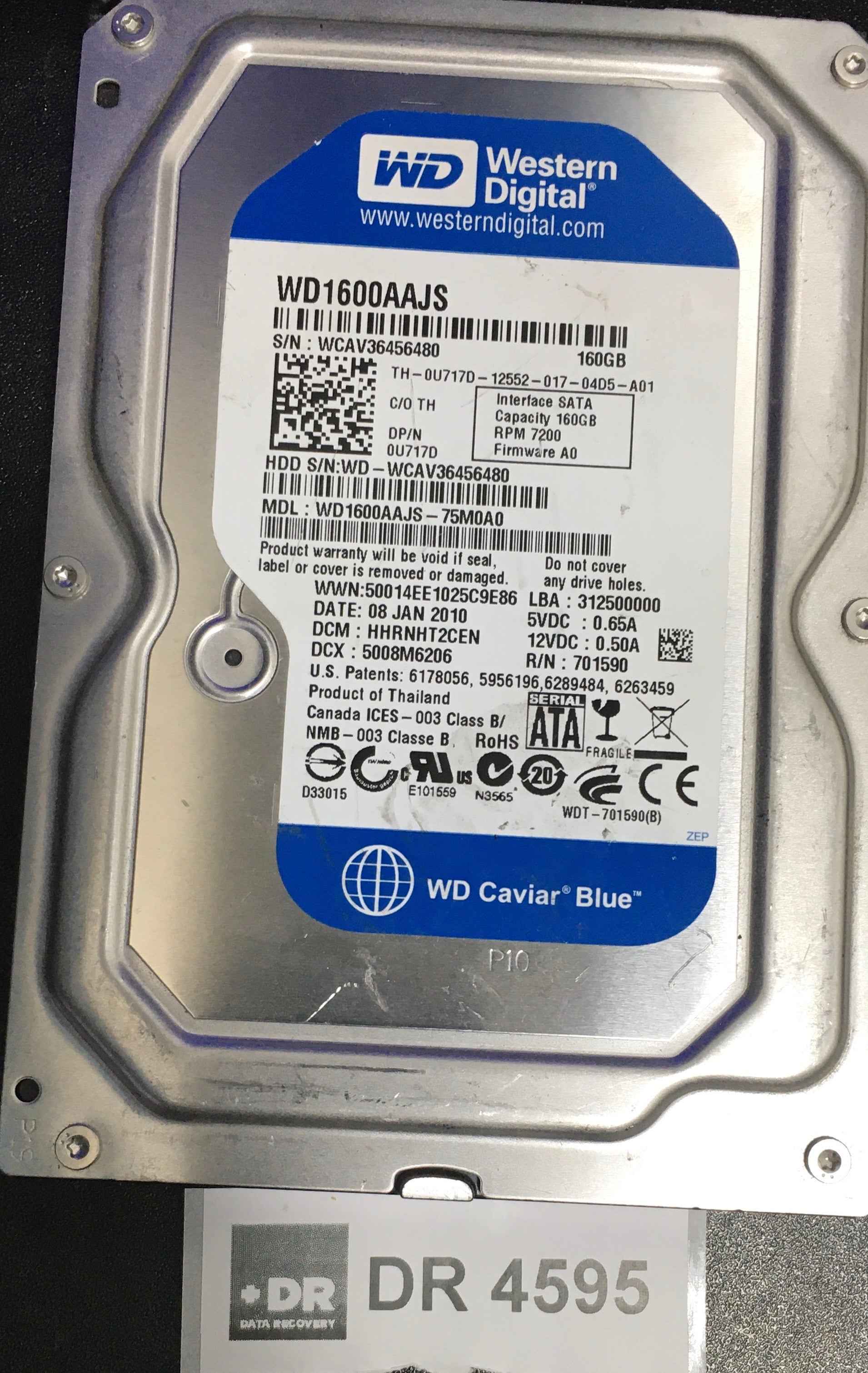 WD1600AAJS-75M0A0,  Serial: WCAV36456480,  160GB 3.5  PCB:2060-701590-001- REV A