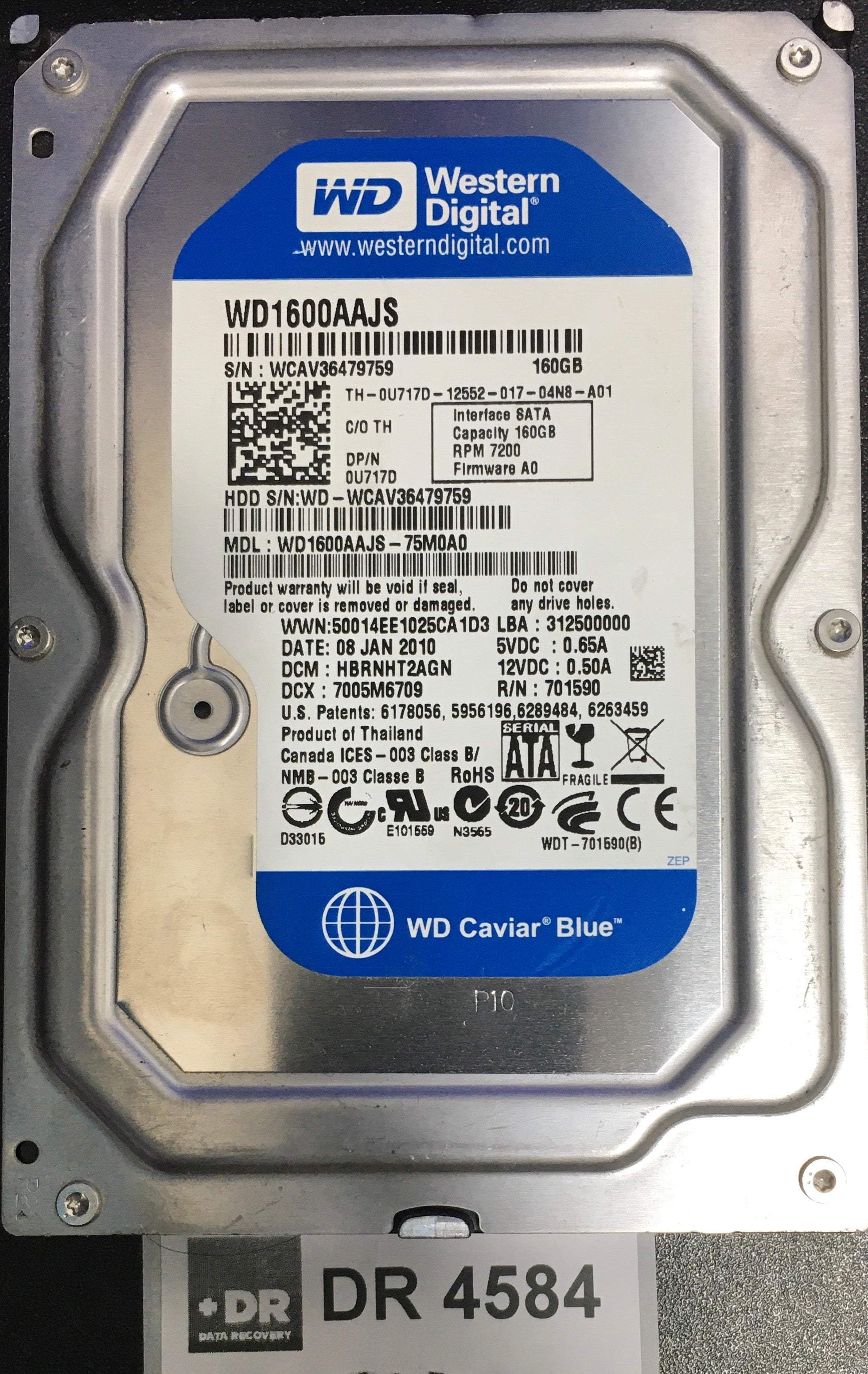 WD1600AAJS-75M0A0,  Serial: WCAV36479759,  160GB 3.5  PCB:2060-701590-001- REV A