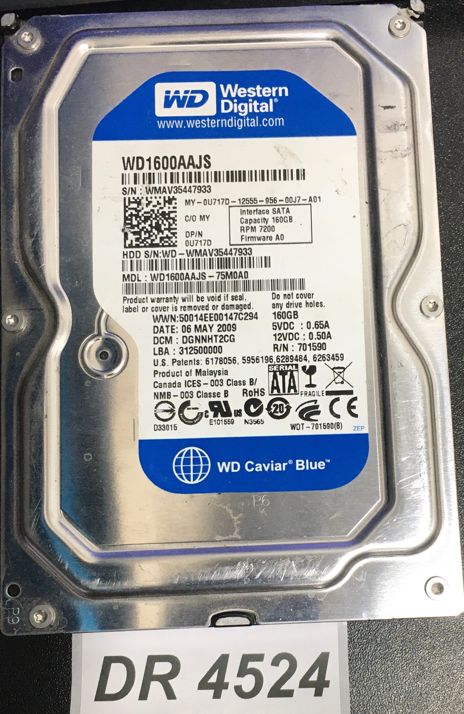 WD1600AAJS-75M0A0  Serial:WMAV335447933  160GB 3.5  PCB: 2060-701590-000 REV A