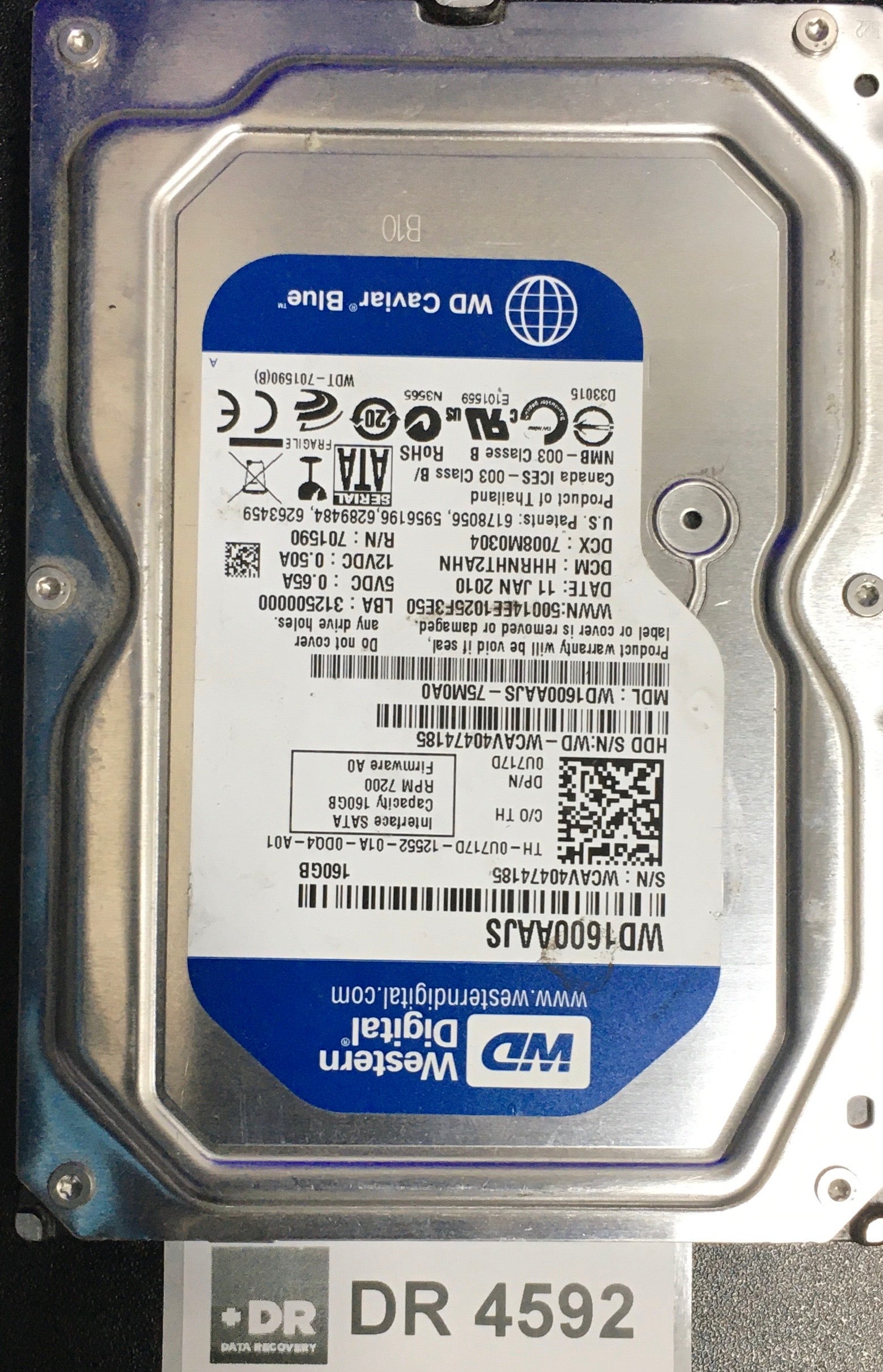 WD1600AAJS-75M0A01,  Serial: WCAV40474185,  160GB 3.5  PCB:2060-701590-001- REV A
