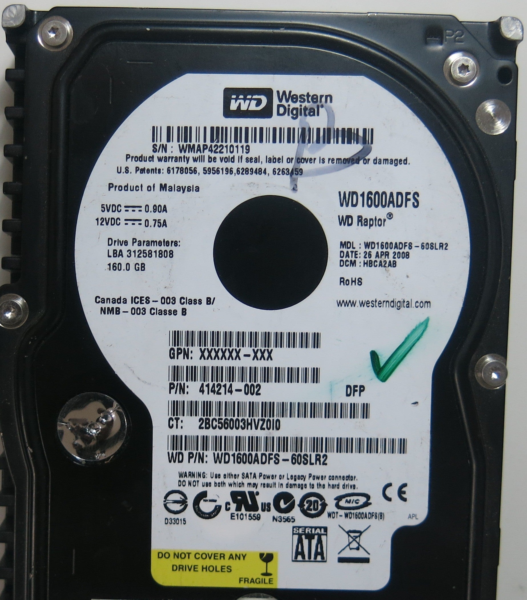 WD1600ADFS-60SLR2, HBCA2AB, 2060-701453-000 REV A PCB