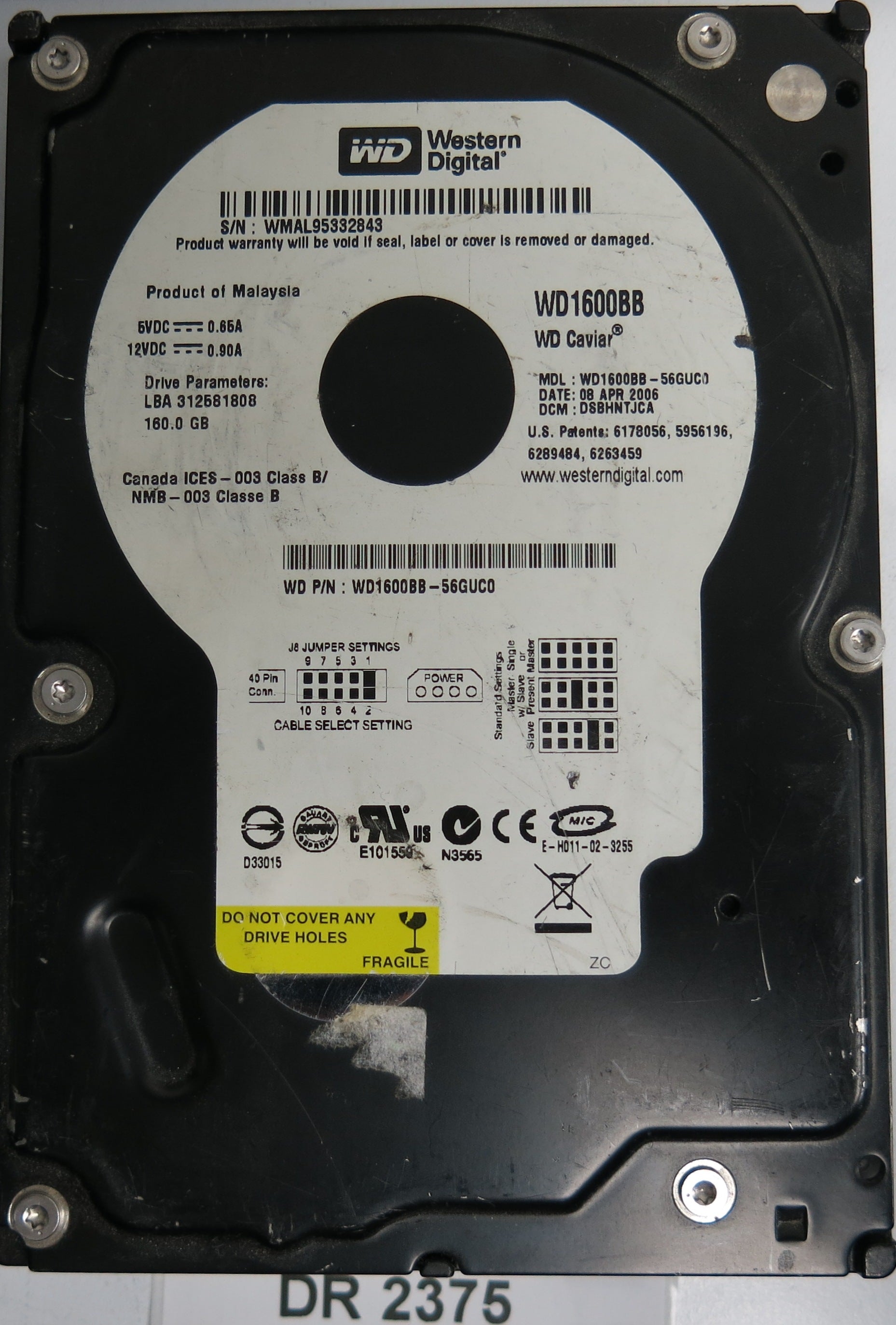 WD1600BB-56GUC0, DCM DSBHNTJCA, 160GB 3.5