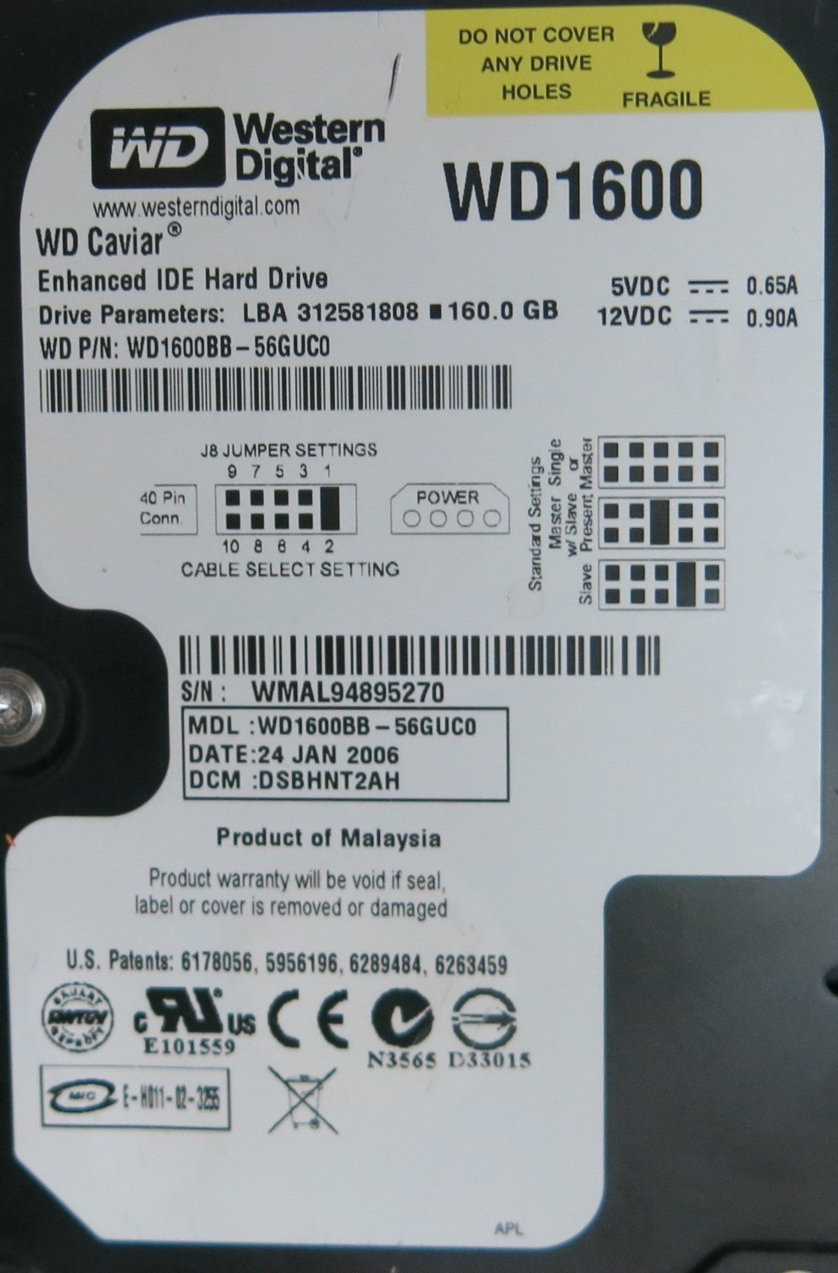 WD1600BB-56GUC0, DCM HSBANT2CA, 2060-701266-001 REV A PCB
