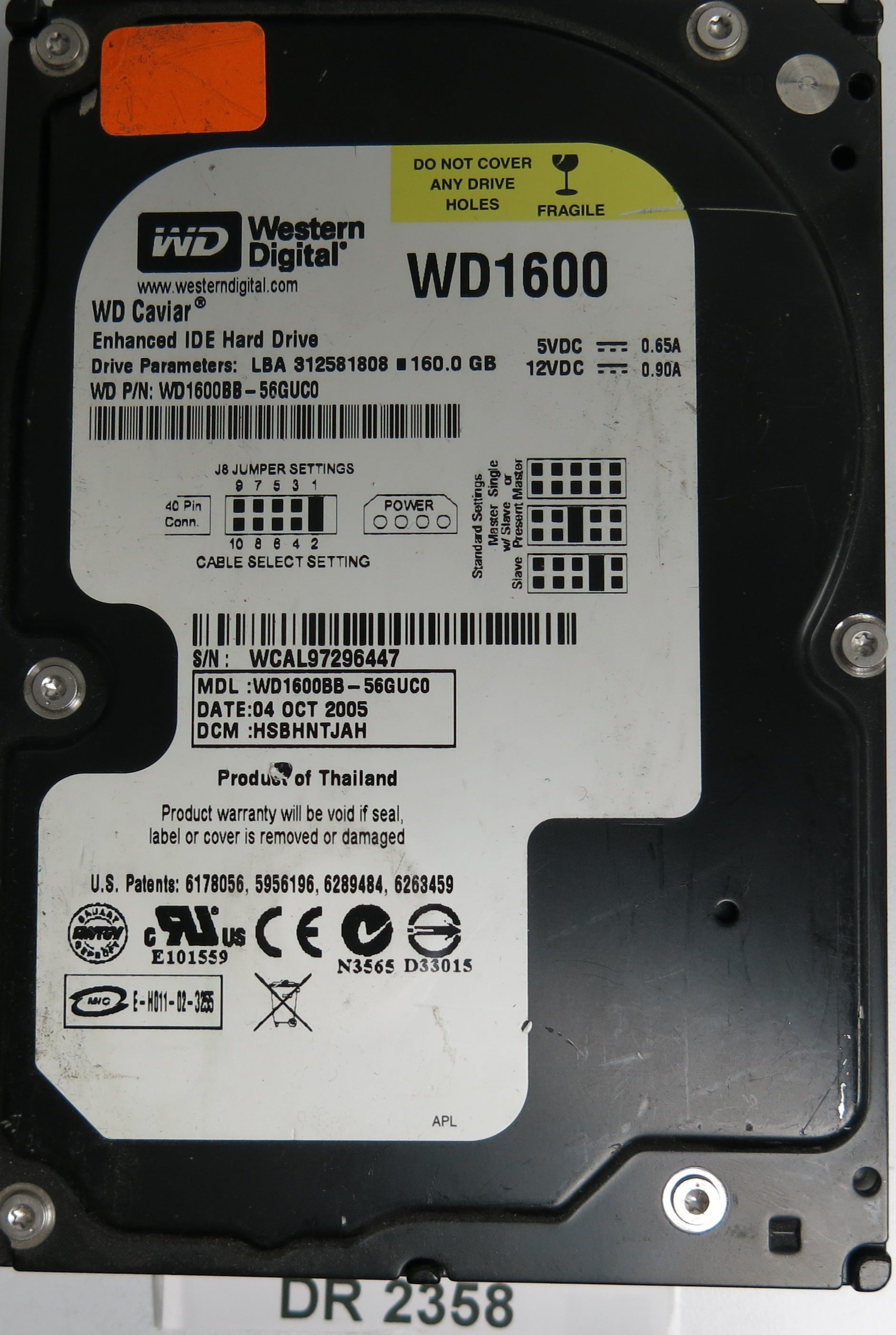 WD1600BB-56GUC0, DCM HSBHNTJAH, 160GB 3.5