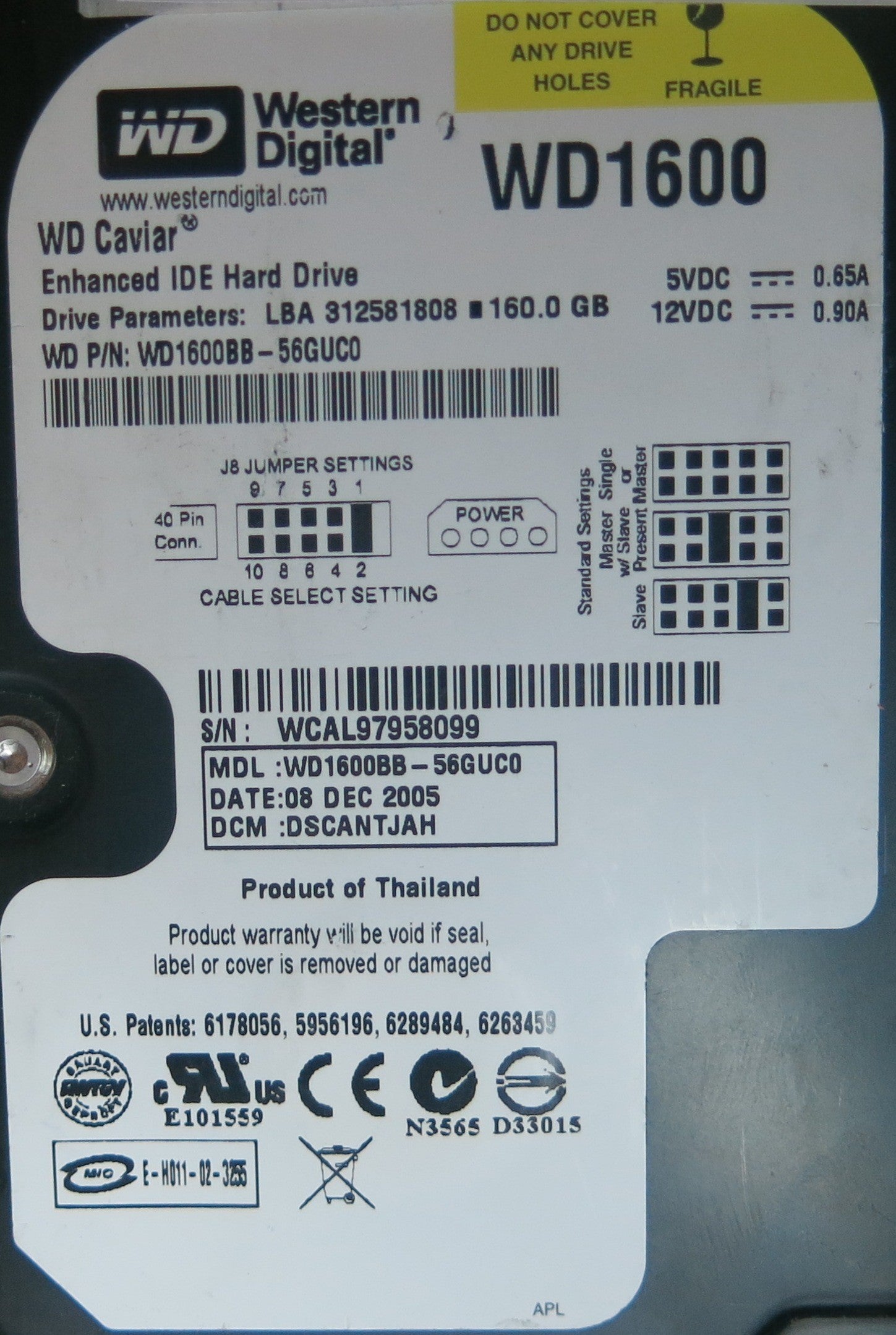 WD1600BB-56GUC0, PN , DCM  DSCANTJAH, 2060-701266-001 REV A PCB