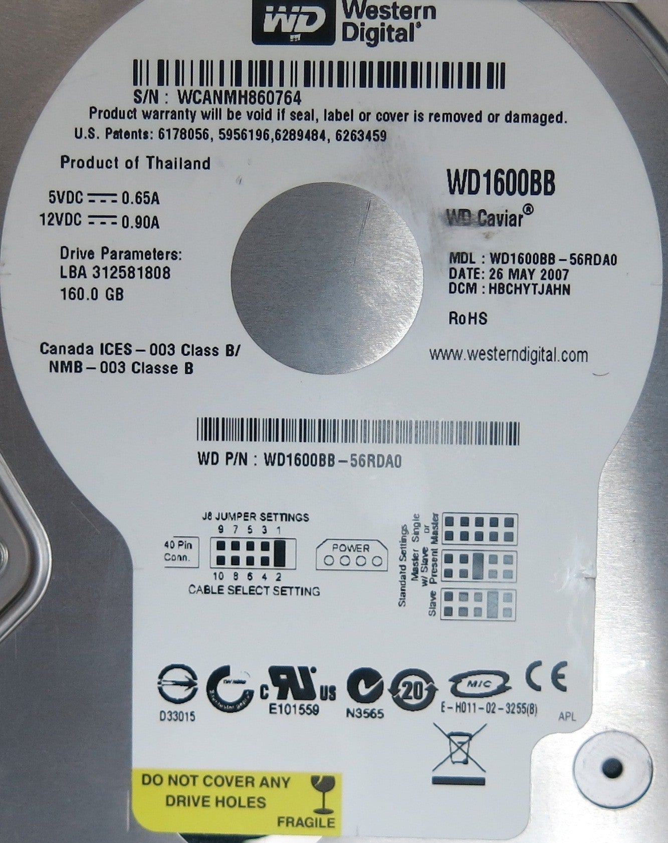 WD1600BB-56RDA0, DCM DSBANTJCHN, 2060-701292-002 REV A PCB