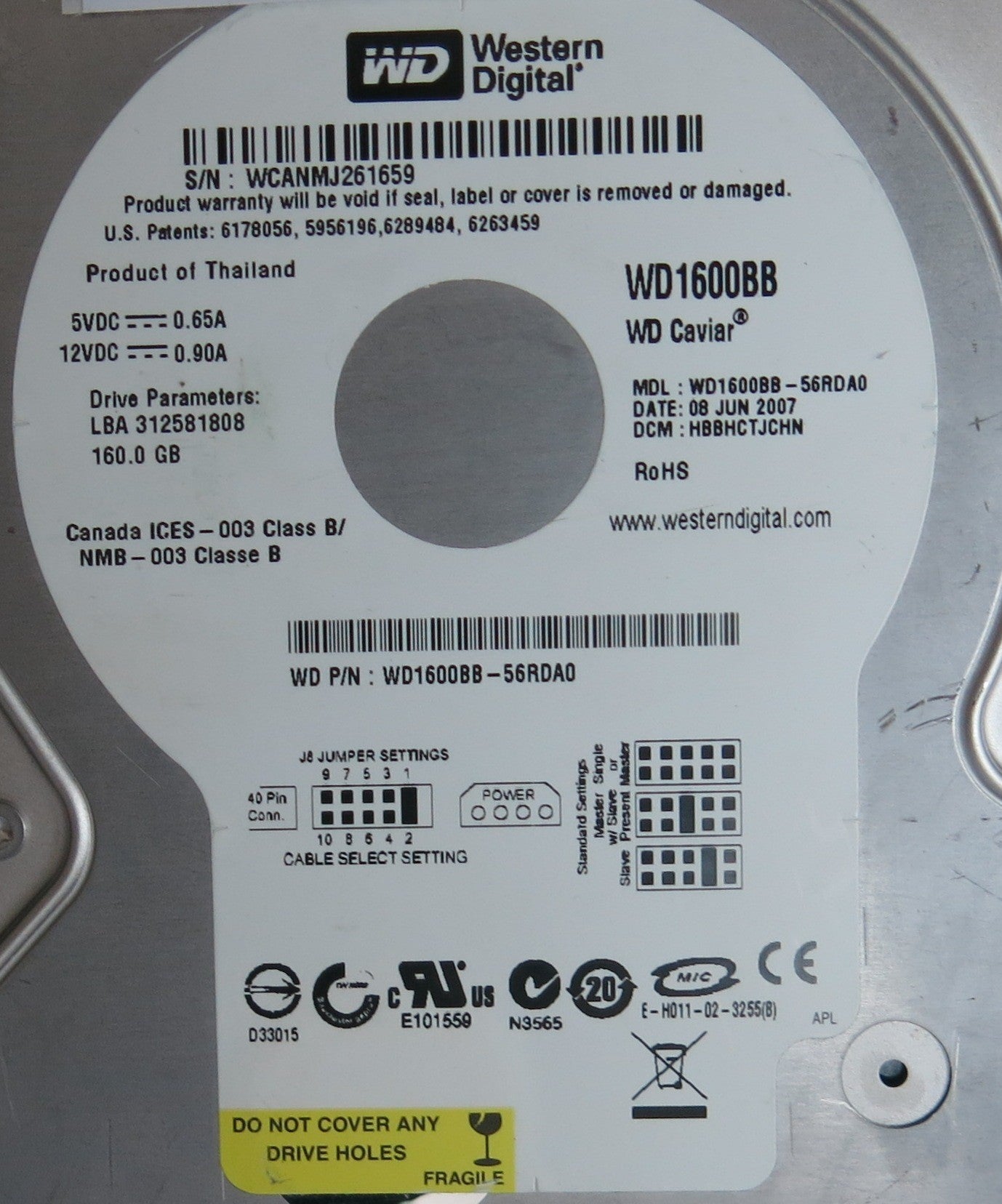 WD1600BB-56RDA0, DCM HBBHCTJCHN, 2060-701292-002 REV A PCB