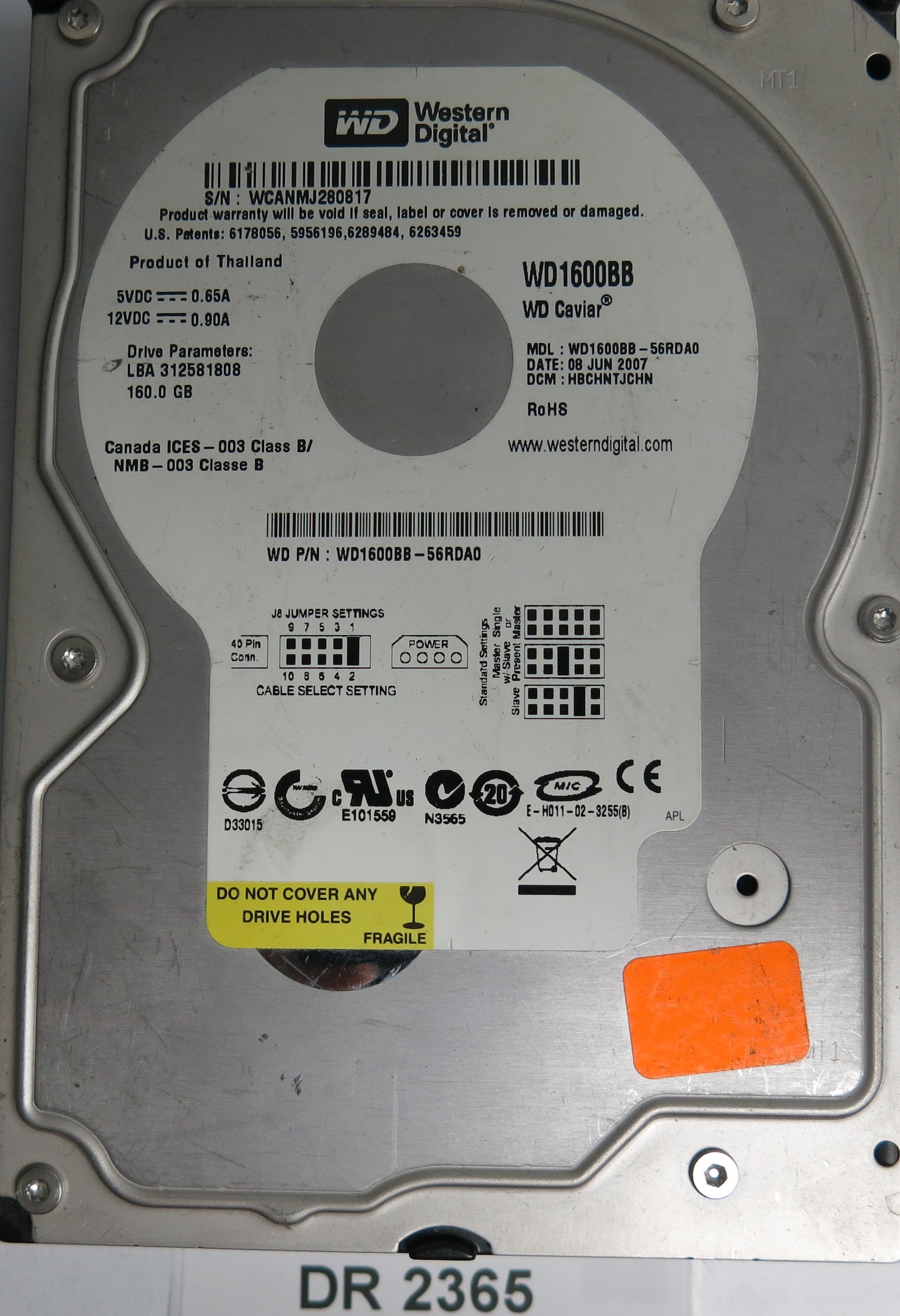 WD1600BB-56RDA0, DCM HBCHNTJCHN, 160GB 3.5