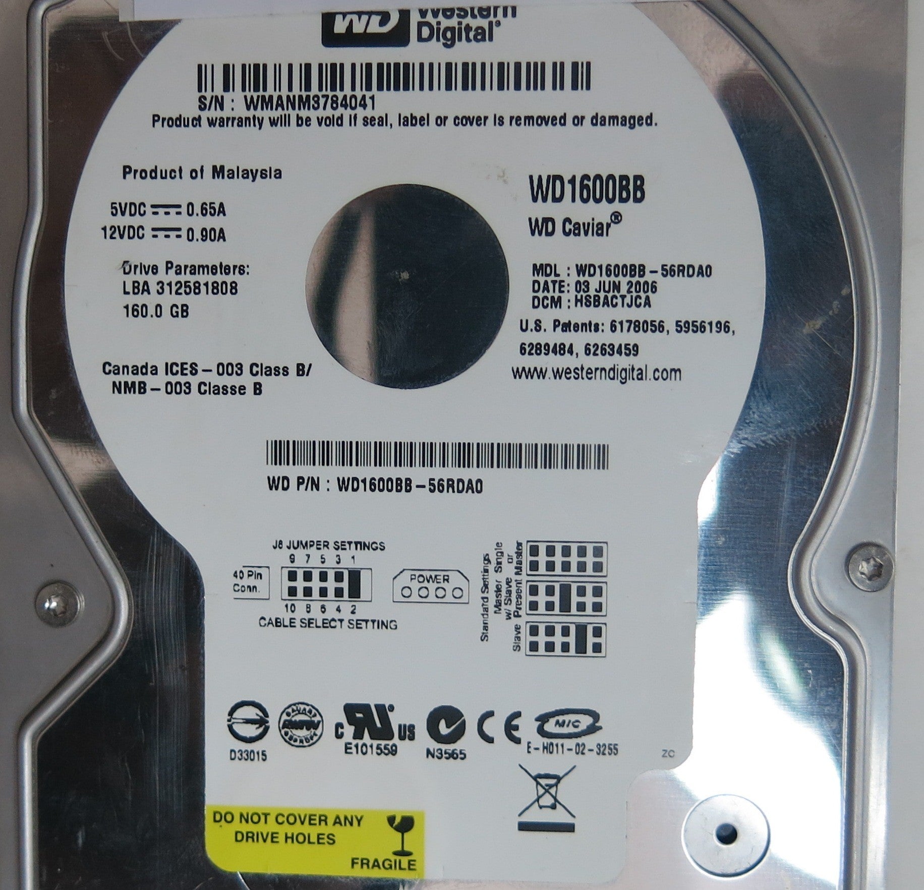 WD1600BB-56RDA0, DCM HSBACTRJCA, 2060-701292-001 REV A PCB