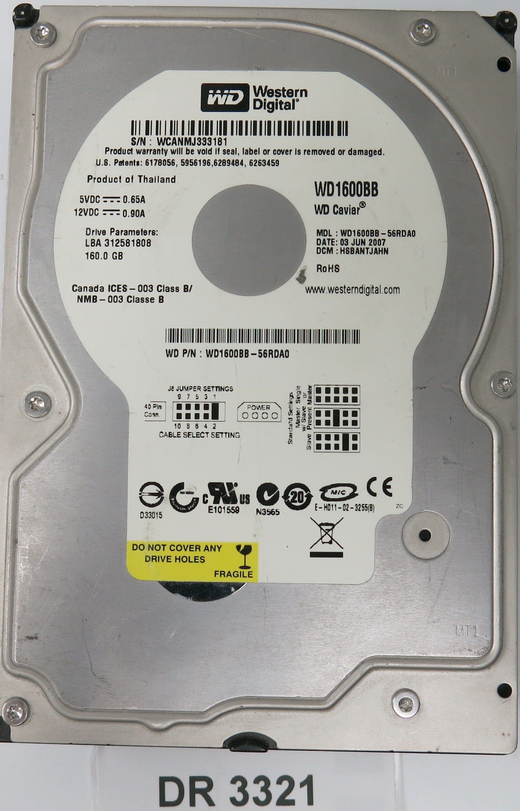 WD1600BB-56RDA0, DCM: HSBANTJAHN, 160GB 3.5, PCB 2060-701292-002 REV A