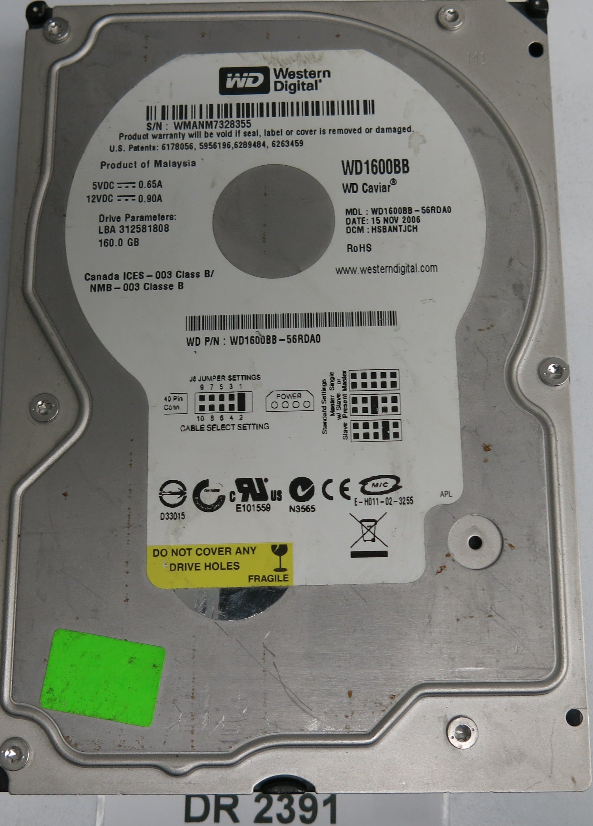 WD1600BB-56RDA0, DCM HSBANTJCH, 160GB 3.5