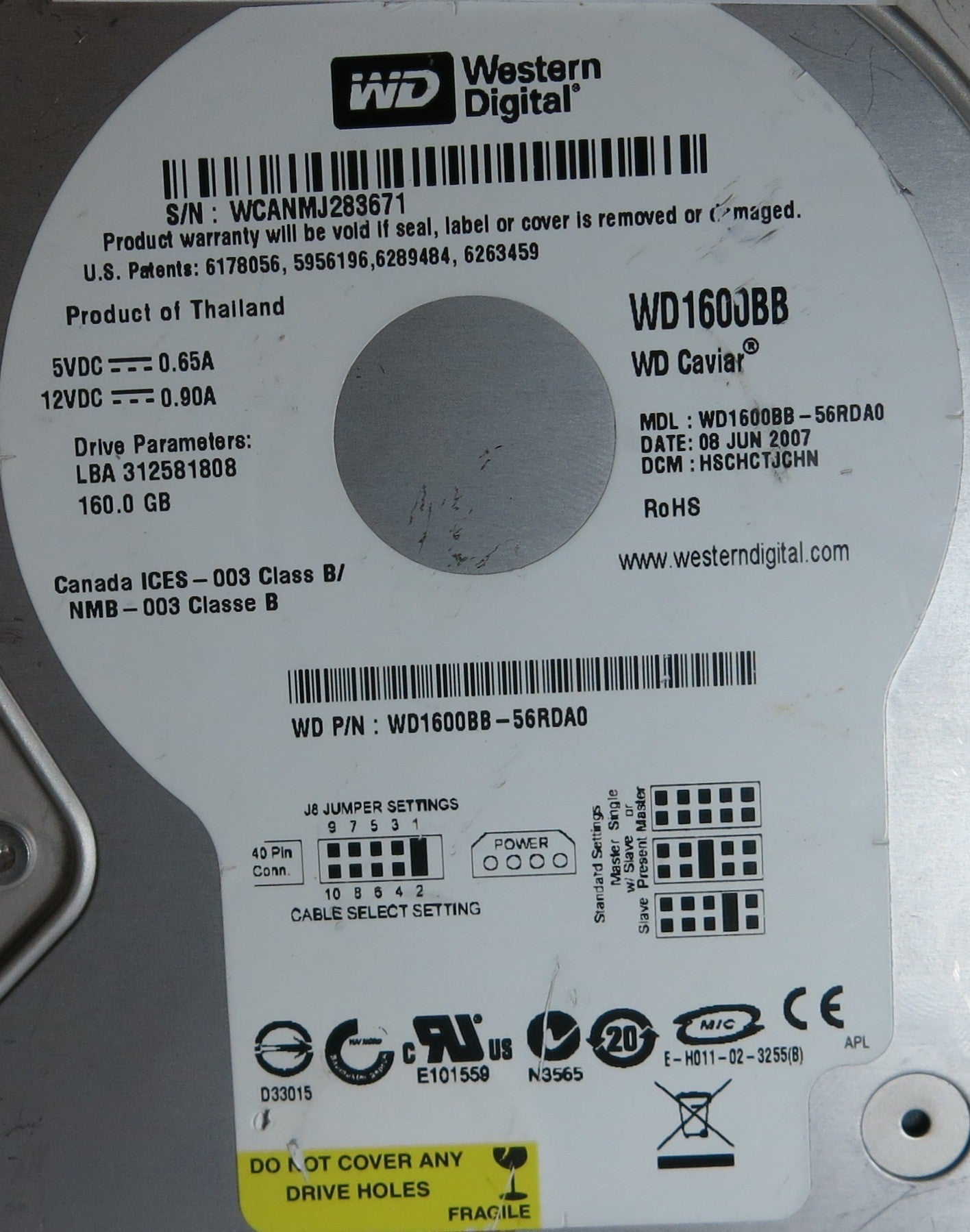 WD1600BB-56RDA0, DCM HSCHCTJCHN, 2060-701292-002 REV A PCB