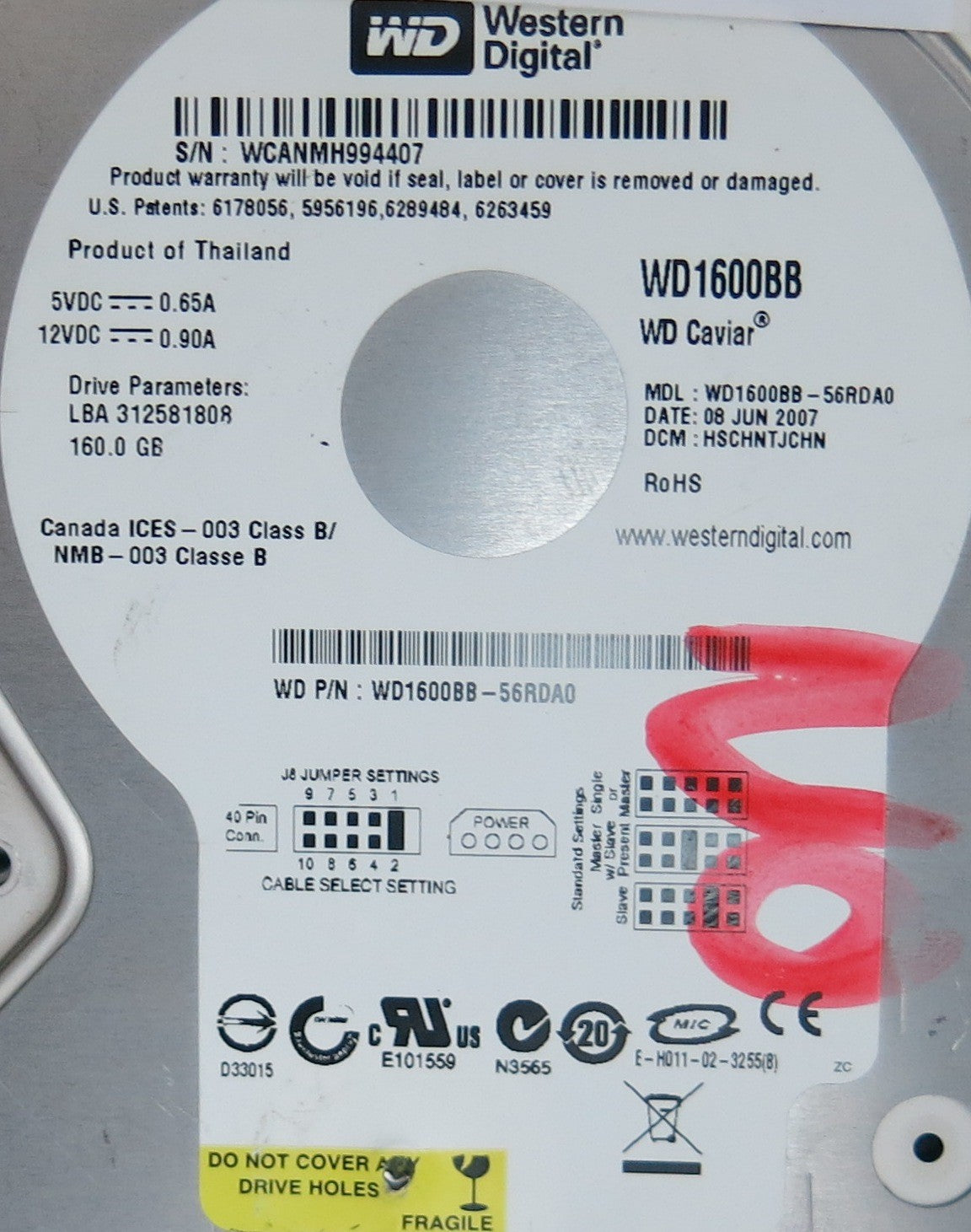 WD1600BB-56RDA0, DCM HSCHNTJCHN, 2060-701292-002 REV A PCB