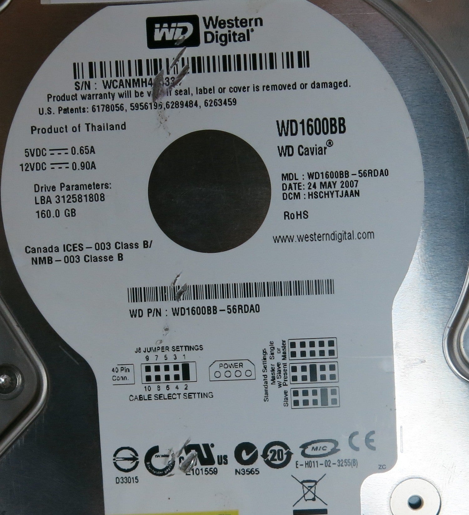 WD1600BB-56RDA0, DCM HSCHYTJAAN, 2060-701292-002 REV A PCB