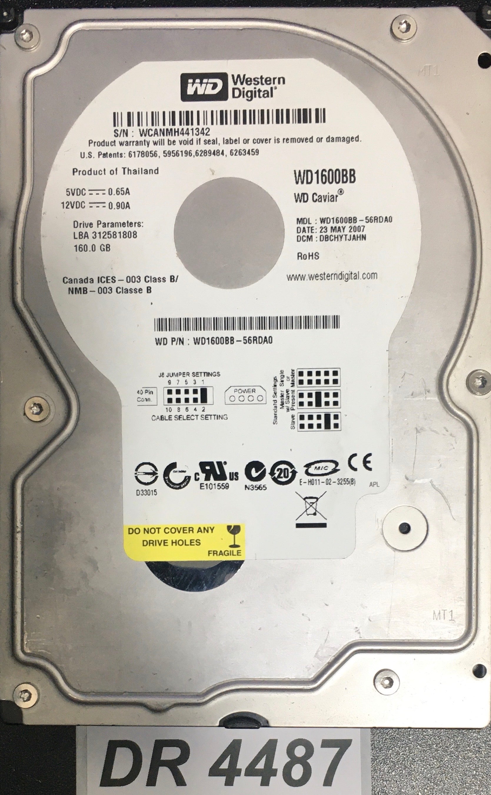WD1600BB-56RDA0  P/N:WD1600B-56RDA0  Serial:WCANMH441342  160GB 3.5  PCB: 2060-701292-002 REV A