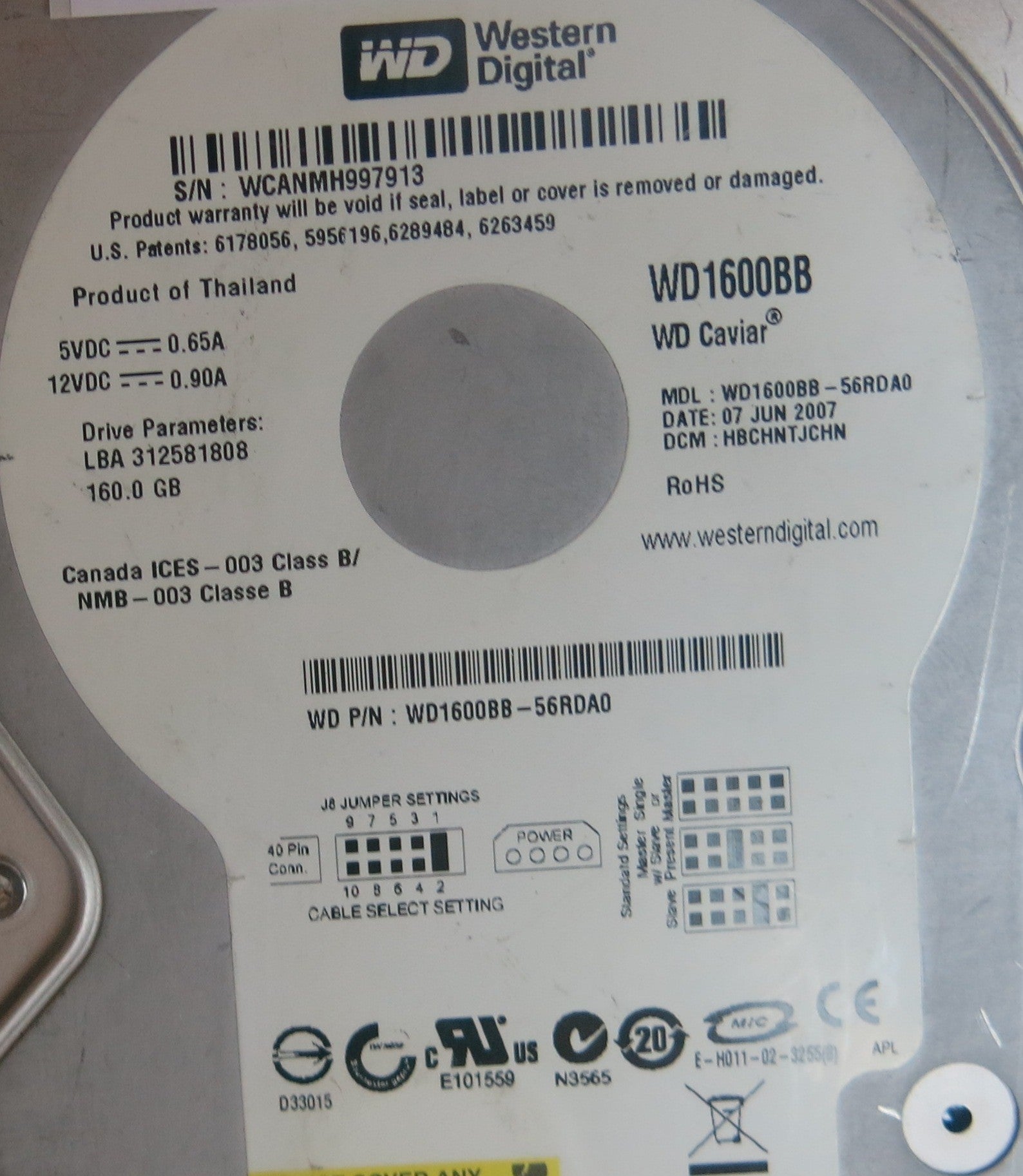 WD1600BB-56RDA0, PN , DCM  HBCHNTJCHN, 2060-701292-002 REV A PCB