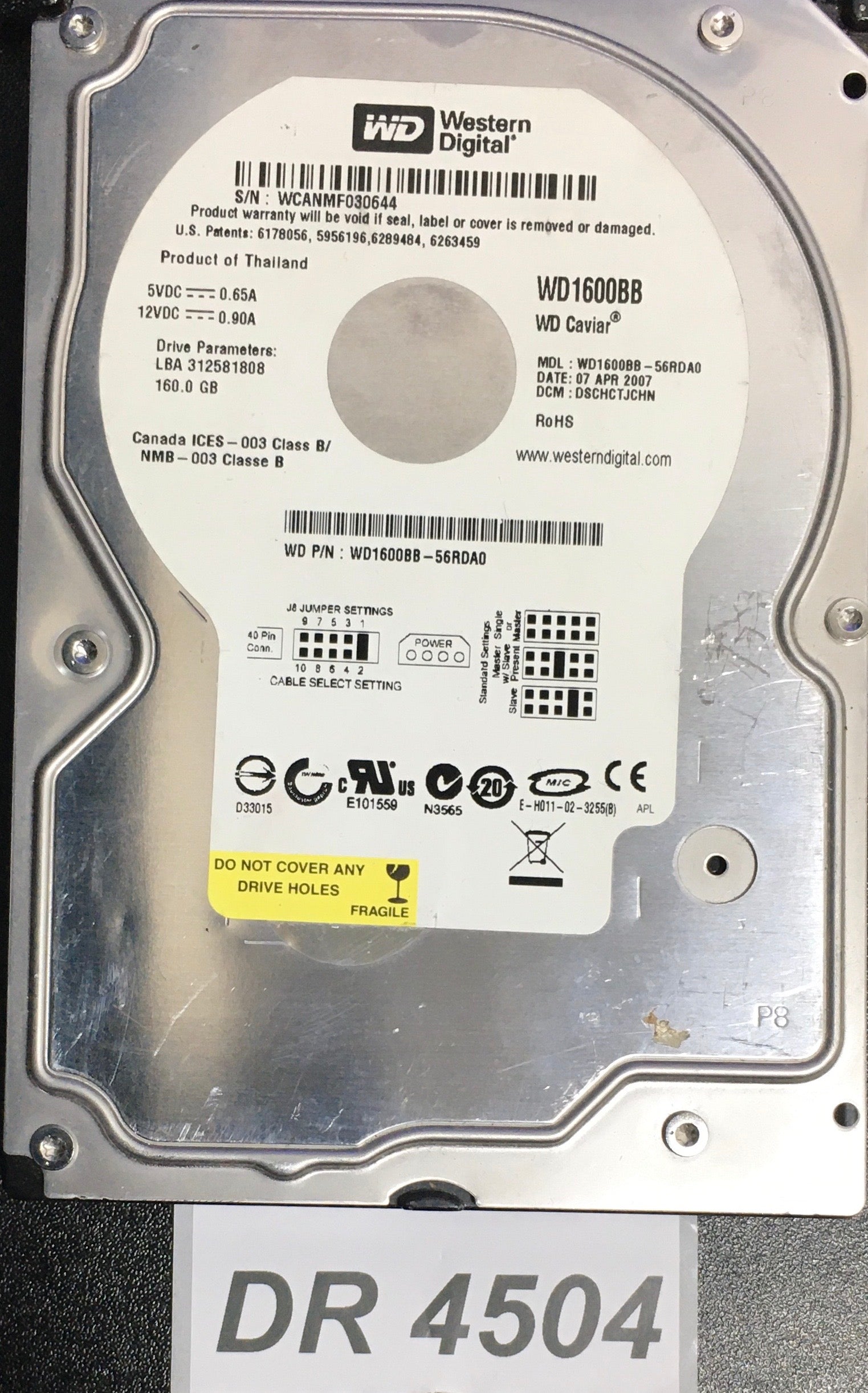 WD1600BB-56RDA0  Serial:WCANMF030644  160GB 3.5  PCB: 2060-701292-002 REV A