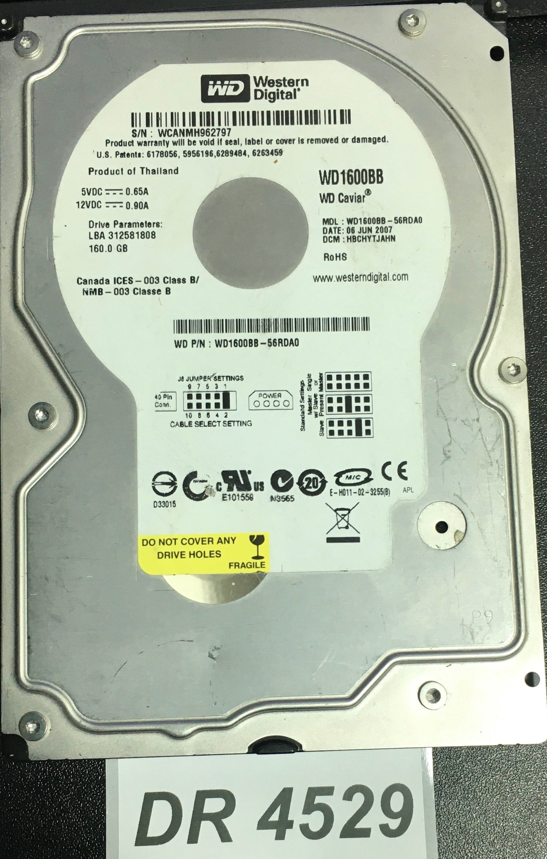 WD1600BB-56RDA0  Serial:WCANMH962797  160GB 3.5  PCB: 2060-701292-002 REV A