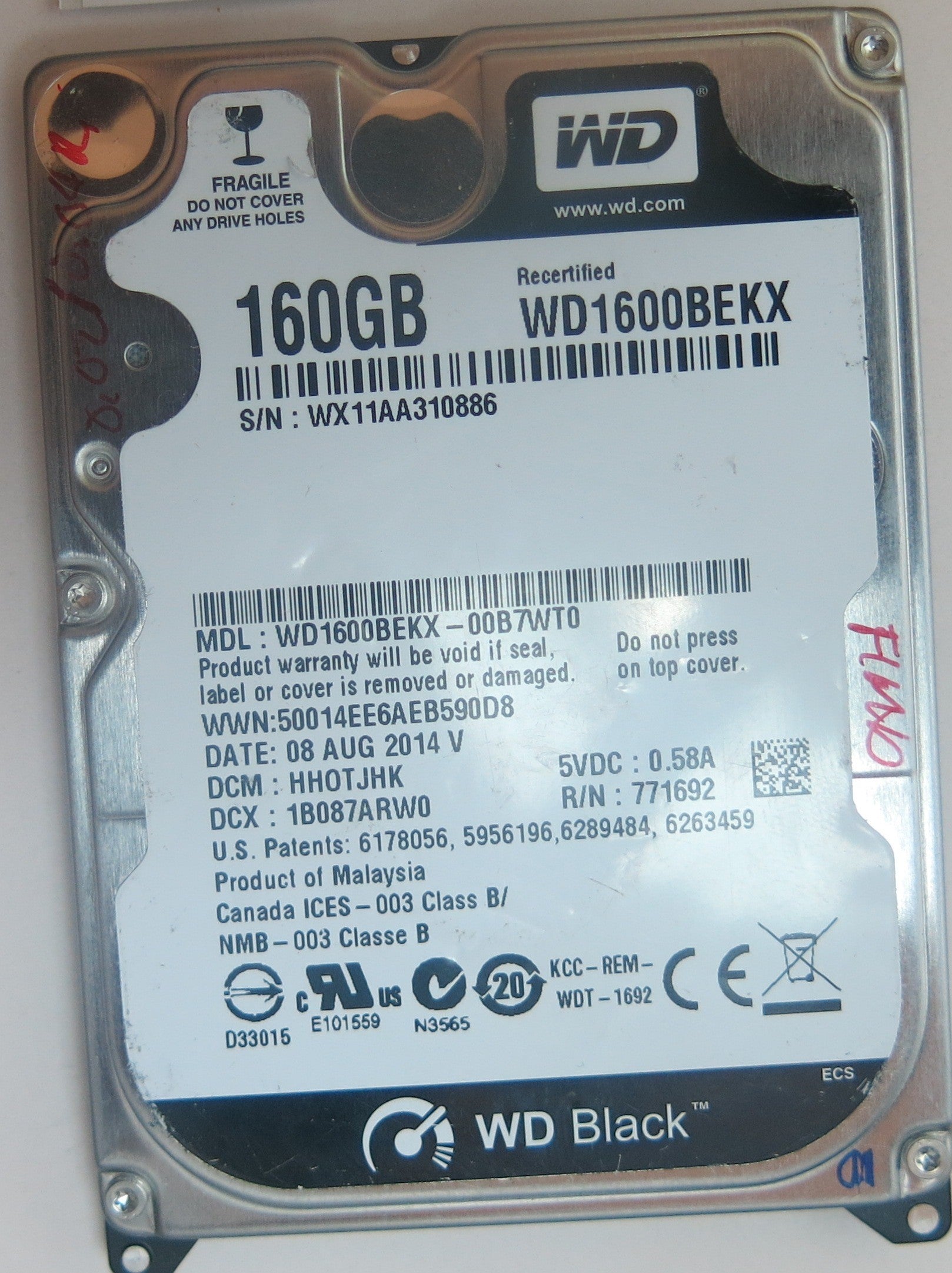 WD1600BEKX-00B7WT0 DCM HHOTJHK 2060-771692-006 REV A PCB
