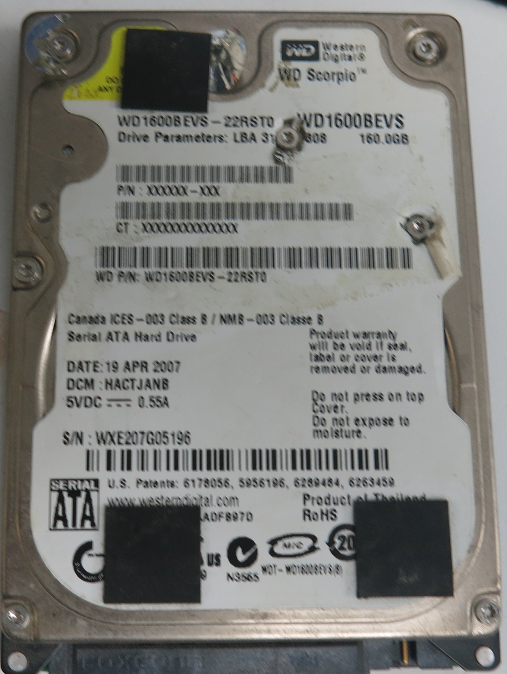 WD1600BEVS-22RST0, DCM HACTJANB, 160GB 2.5