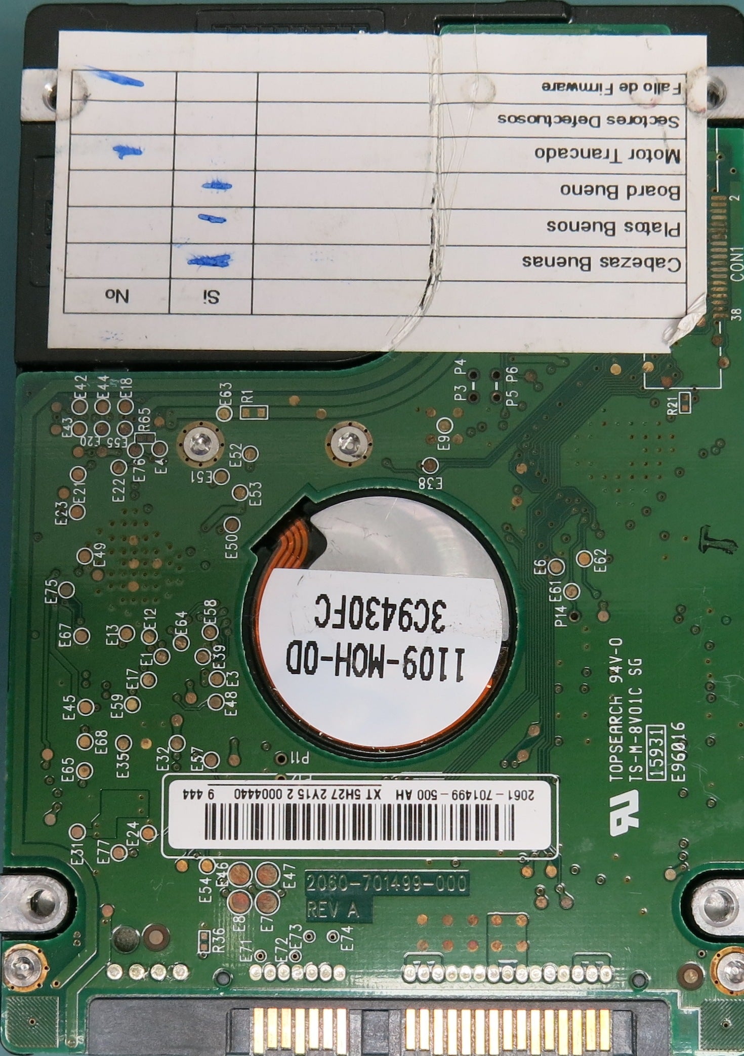 WD1600BEVS-26VAT0,  DCM FHNT2HNB,  Serial Number:  WXC409D21281,  160GB 2.5,  PCB 2060-701499-000 REV A,