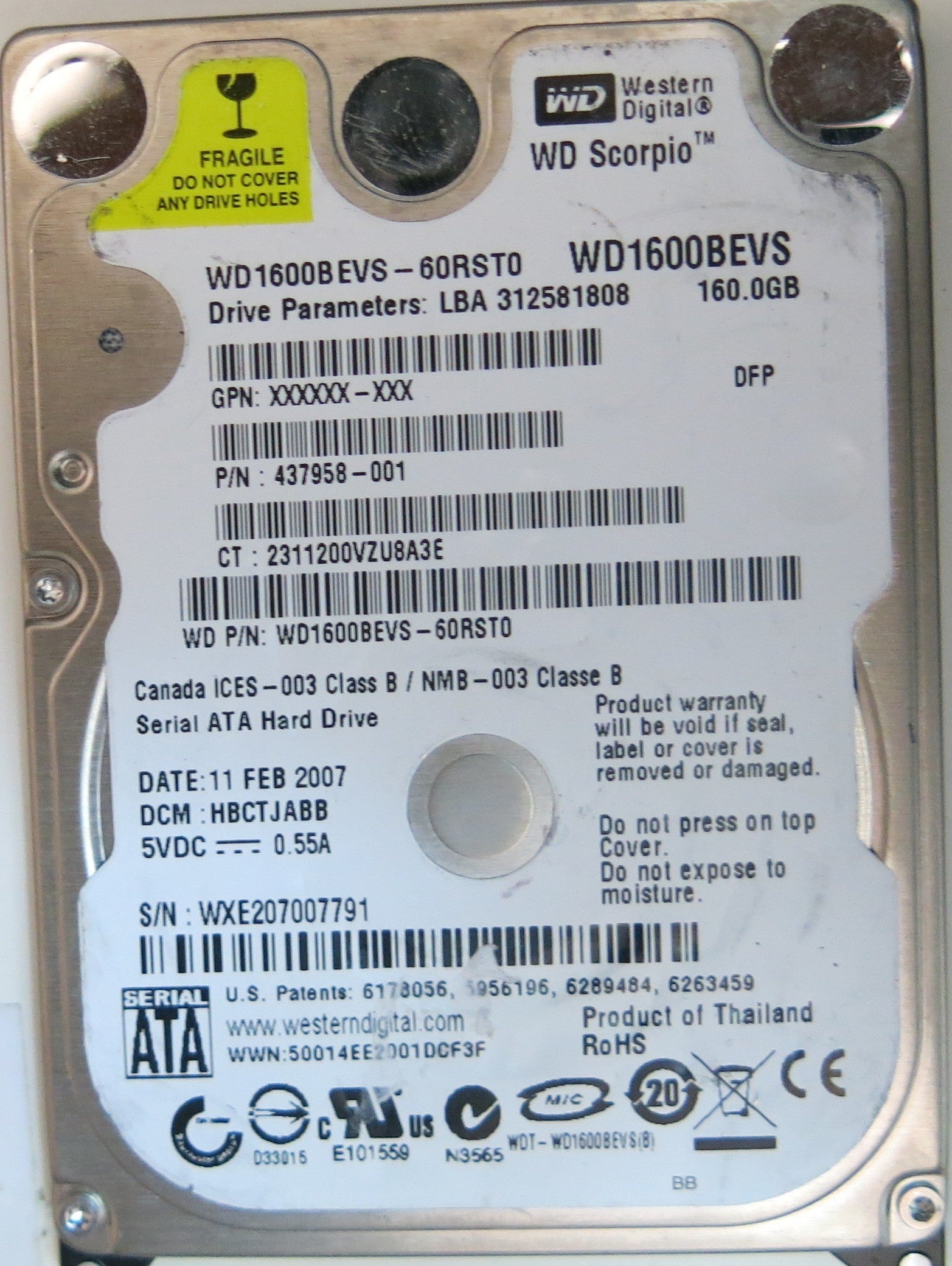 WD1600BEVS-60RST0, DCM  HBCTJABB, 2060-701450-011 REV A PCB