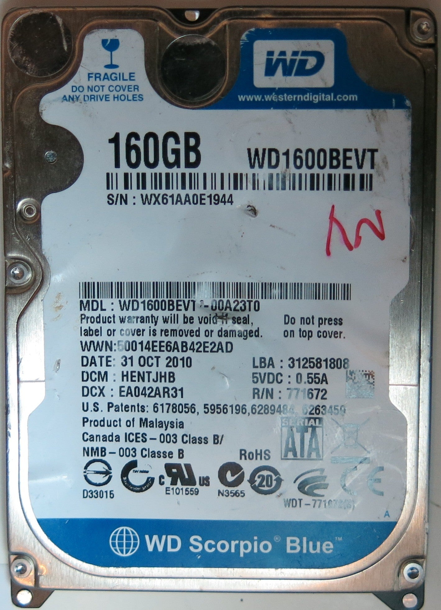 WD1600BEVT-00A23T0, DCM HENTJHB, 2060-771672-004  REV A PCB