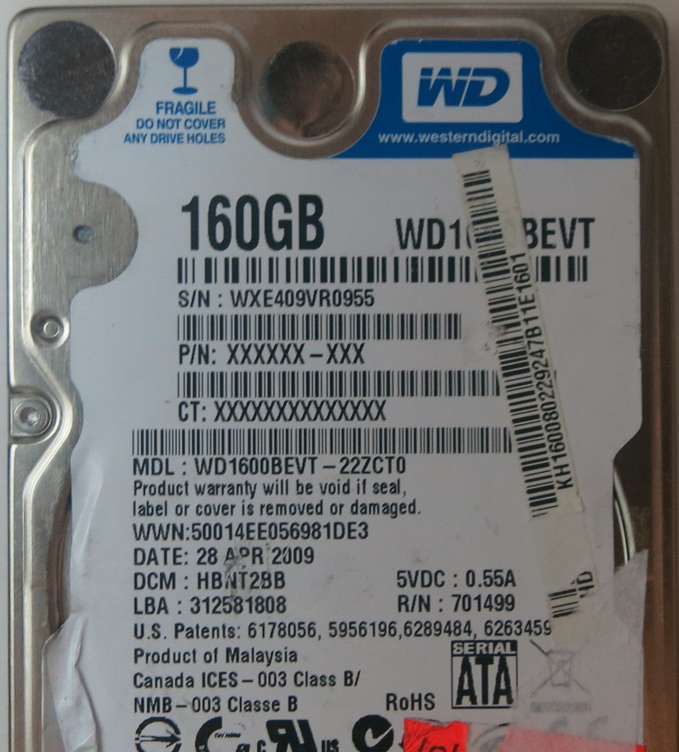 WD1600BEVT-22ZCT0 DCM HBNT2BB, 2060-701499-000 REV A PCB