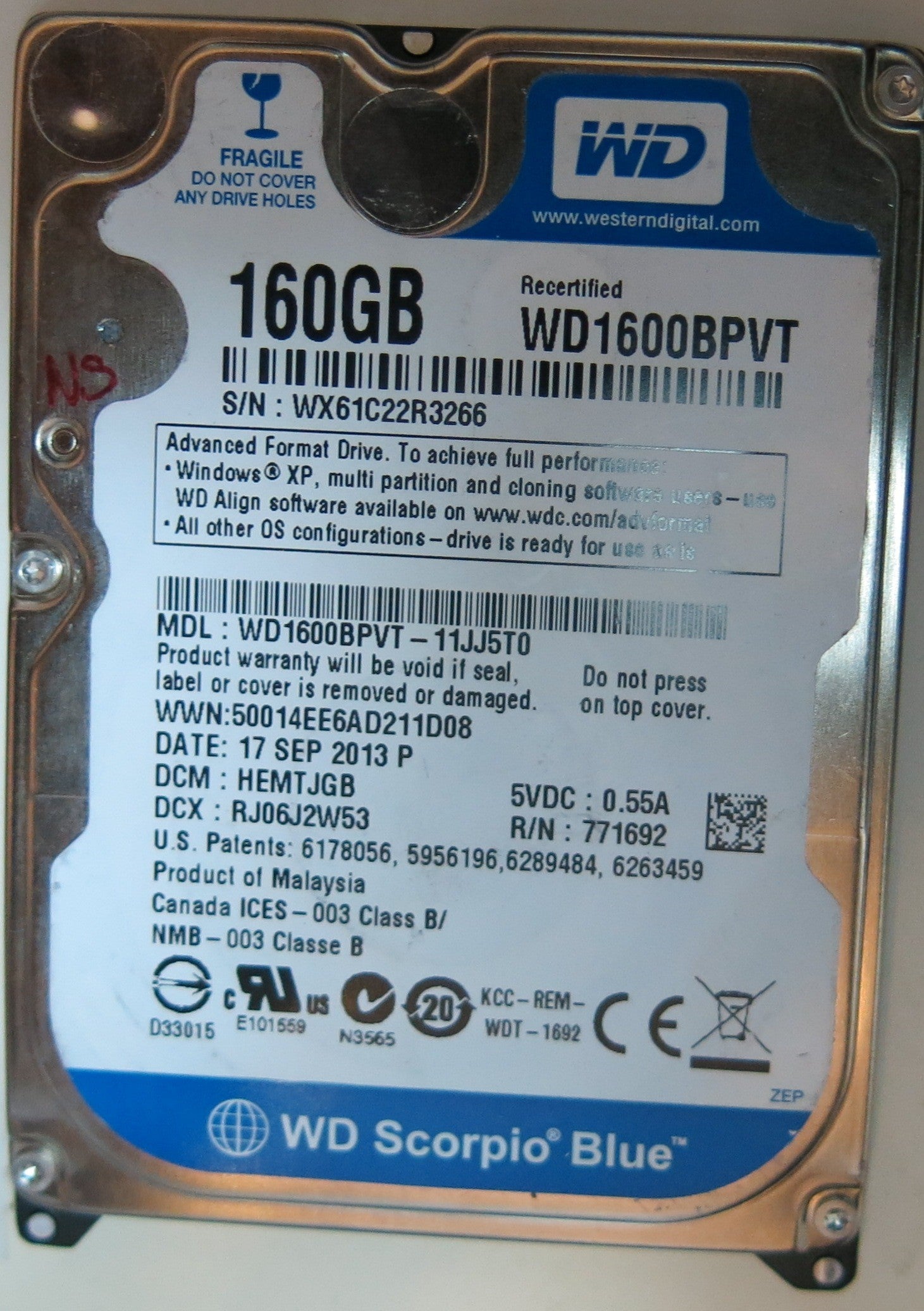 WD1600BPVT-11JJ5T0, DCM HEMTJGB, 2060-771820-000 REV  PCB