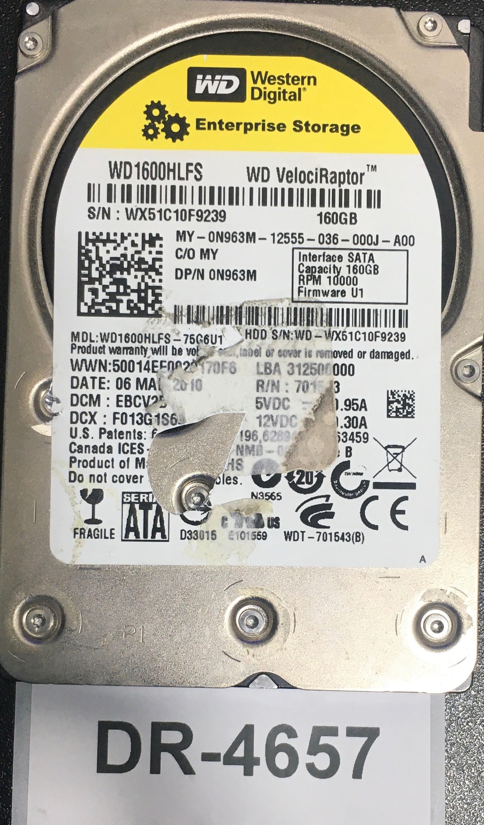 WD1600HLFS-75G6U1,  Serial: WX20C10F9239,  160GB 2.5,  PCB:2060-7015430003- REV A,