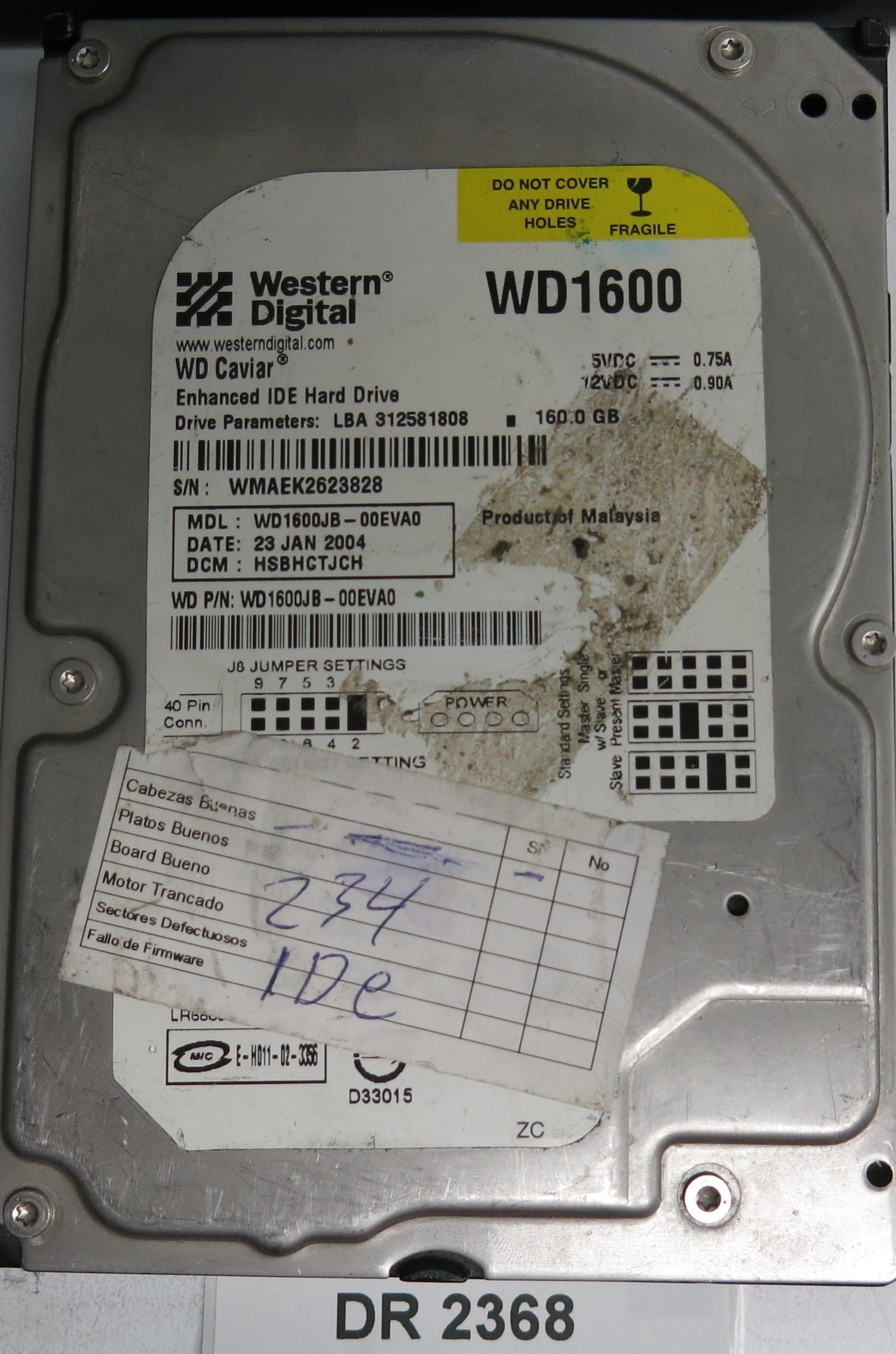 WD1600JB-00EVA0, DCM HSBHCTJCH, 160GB 3.5