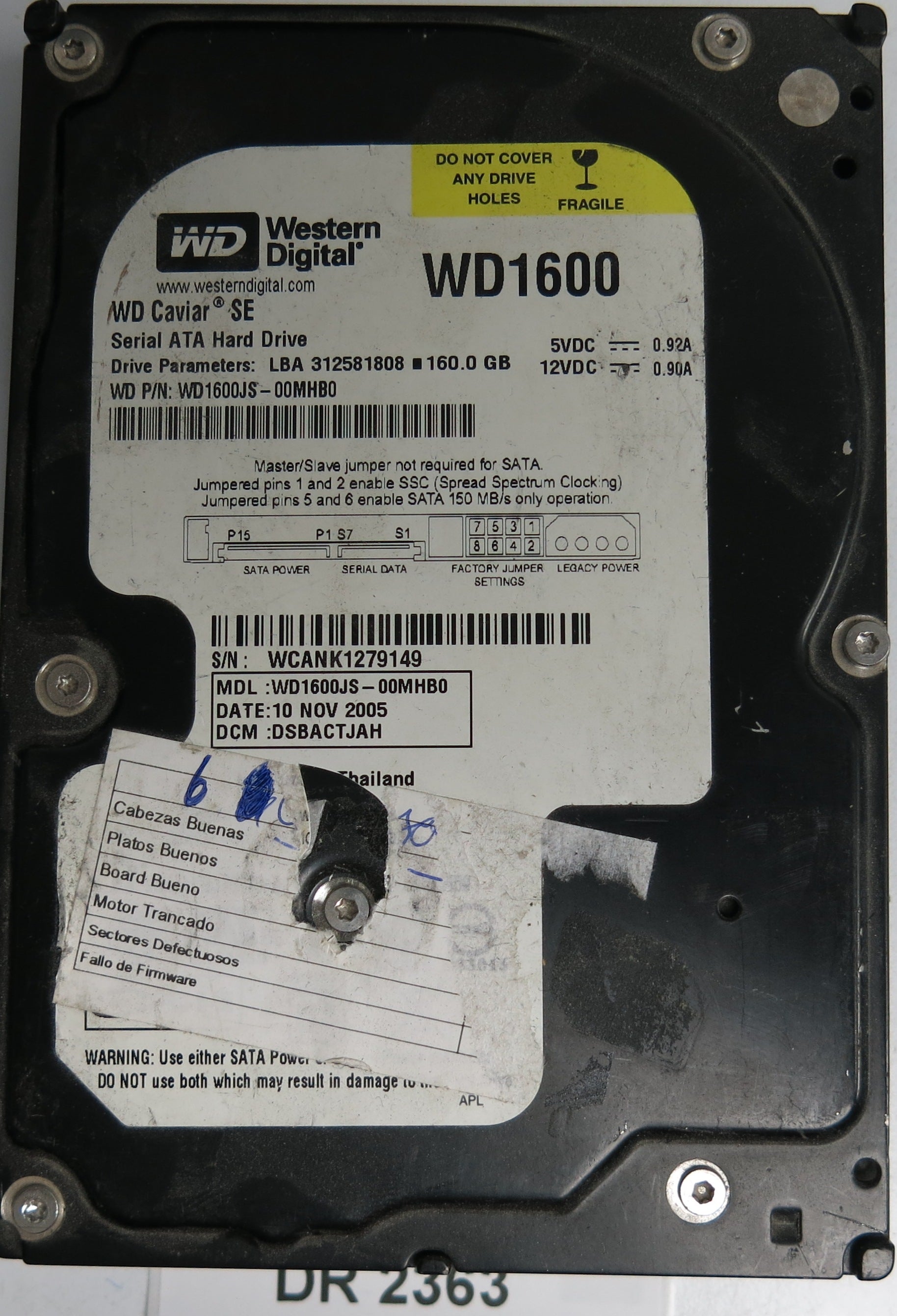 WD1600JS-00MHB0, DCM DSBACTJAH, 160GB 3.5