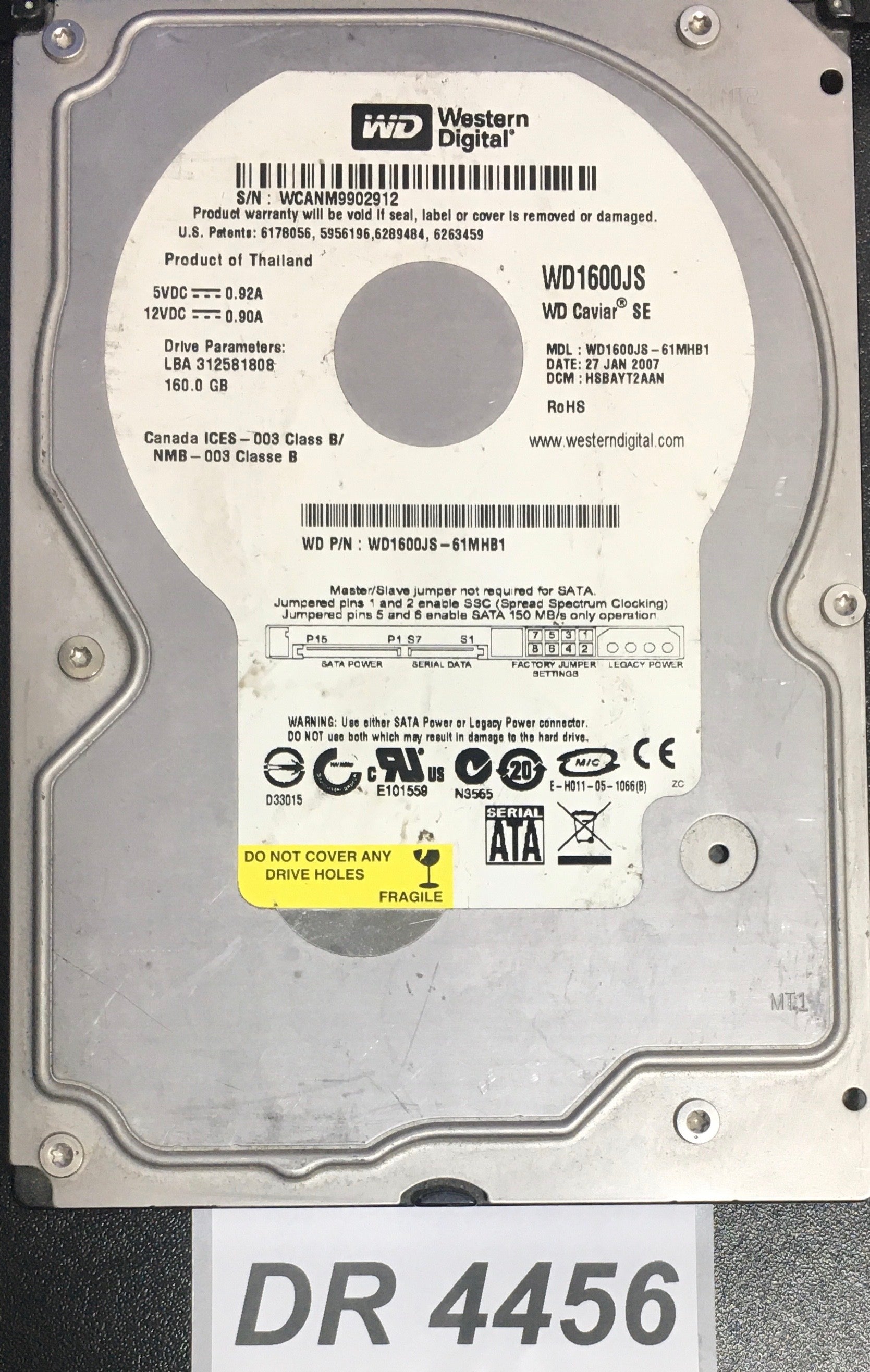WD1600JS-61MHB1 P/N:  WD1600JS-61MHB1  Serial:WCANM9902912   160GB 3.5  PCB: 2060-701335-005 REV A