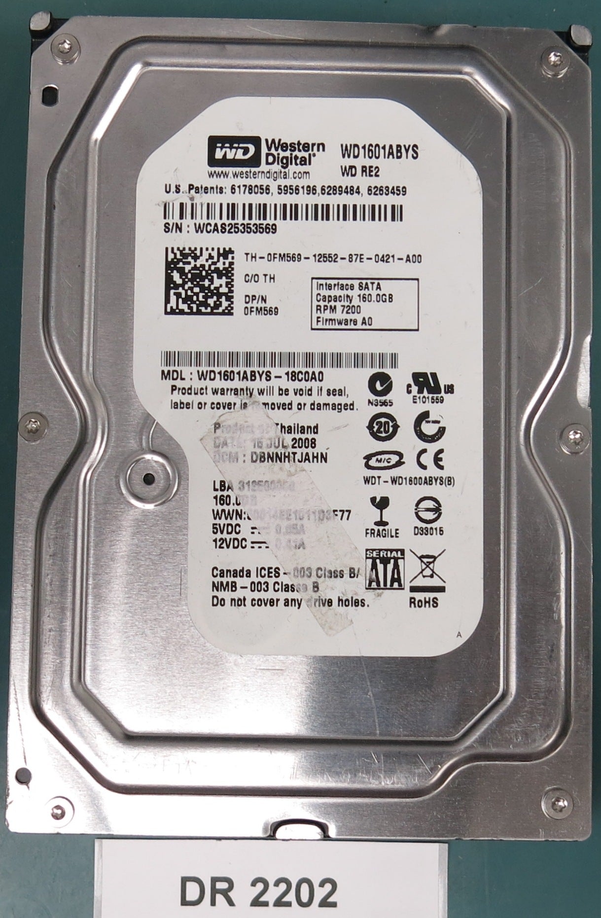 WD1601ABYS-18C0A0, DCM DBNNHTJAHN, 160GB 3.5, PCB 2060-701477-002 REV A