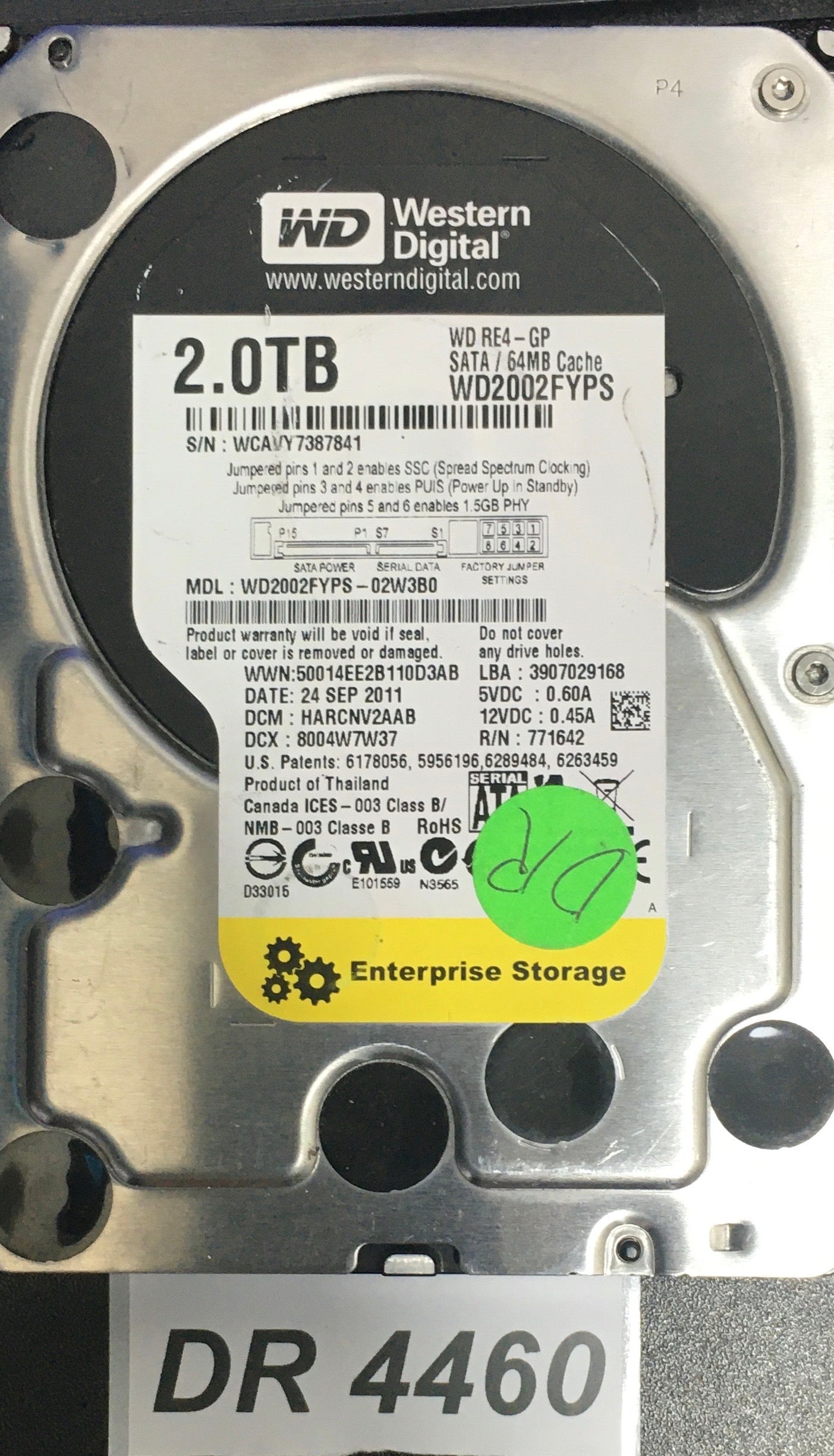 WD2002FYPS-02W3B0   Serial: WCAVY7387841  2000GB 3.5  PCB: 2060-771642-003 REV A