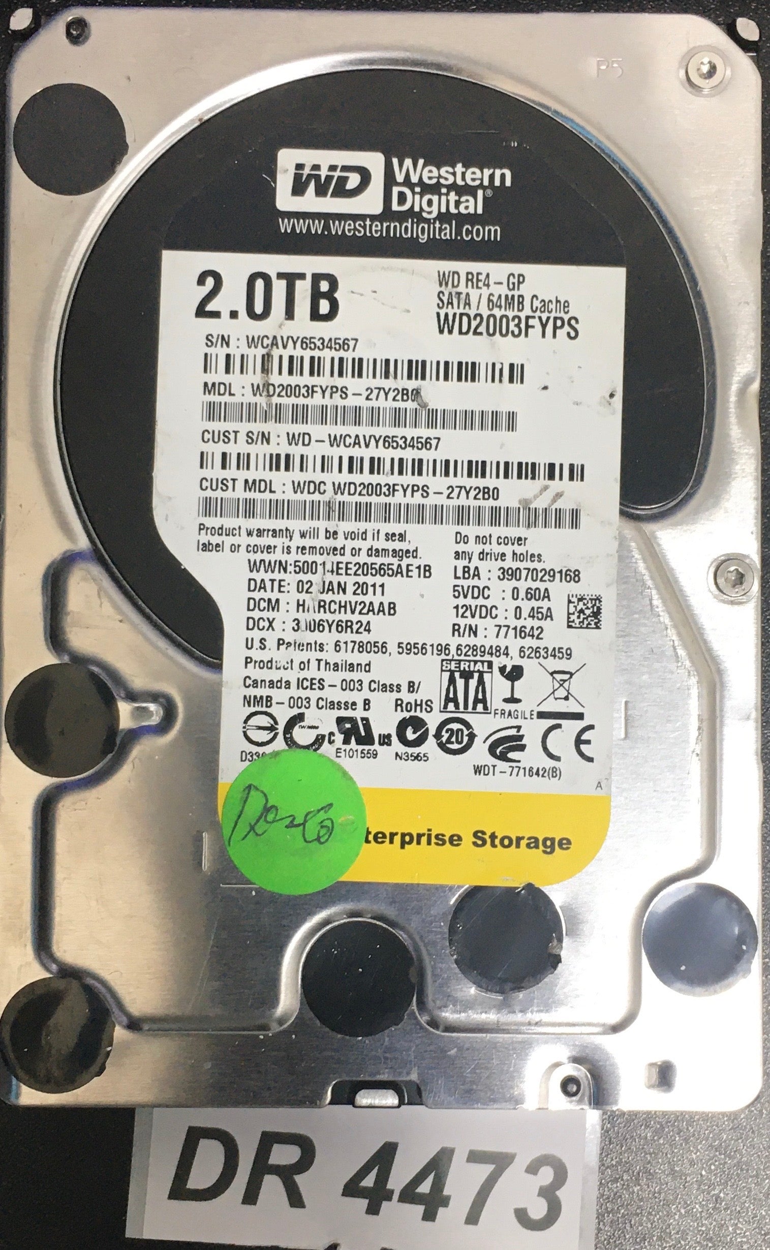 WD2003FYPS-27YB0  Serial:WCAVY6534567   2000GB 3.5  PCB: 2060-771642-003 REV A