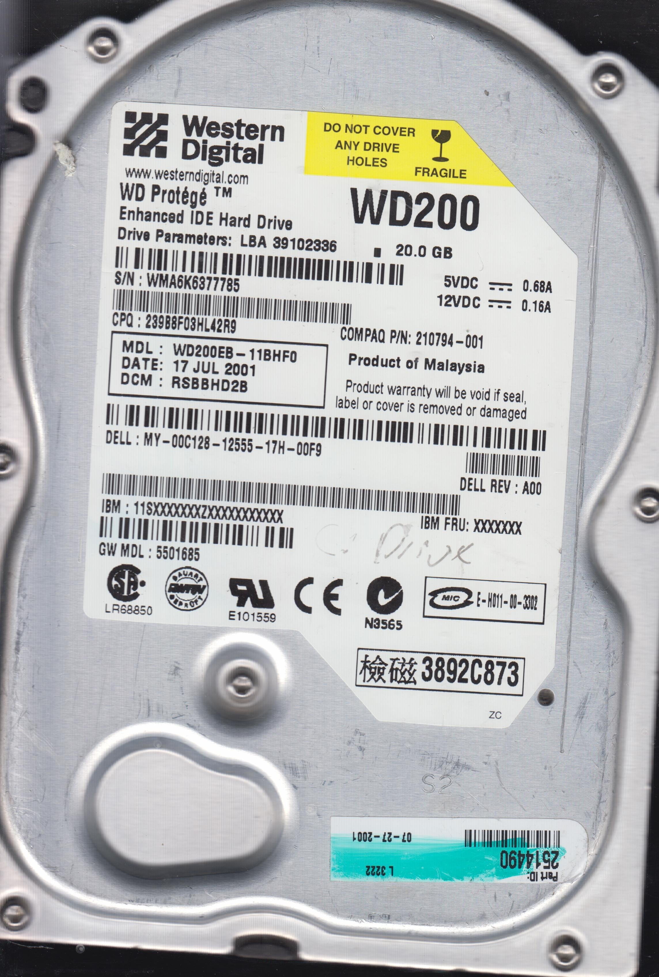 WD200EB-11BHF0 DCM RSBBHD2B 20GB 3.5