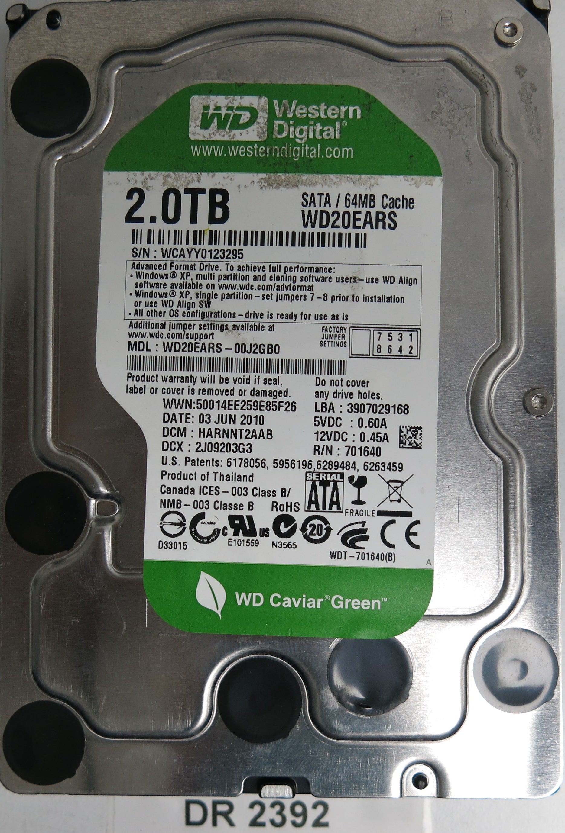 WD20EARS-00J2GB0, DCM HARNNT2AAB, 2TB  3.5